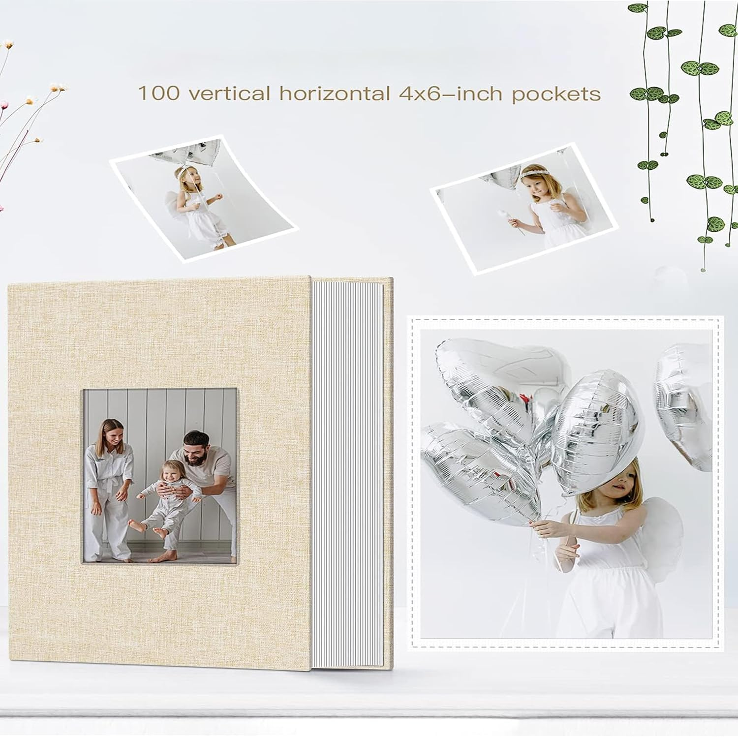 Linen Cover Mini Photo Album, Black, PVC/PU Material, 6.4X4.9 Inch, Holds 100 Pictures on 50 Pages, Perfect for Anniversaries, Baby Milestones, Vacation Memories (Grey)