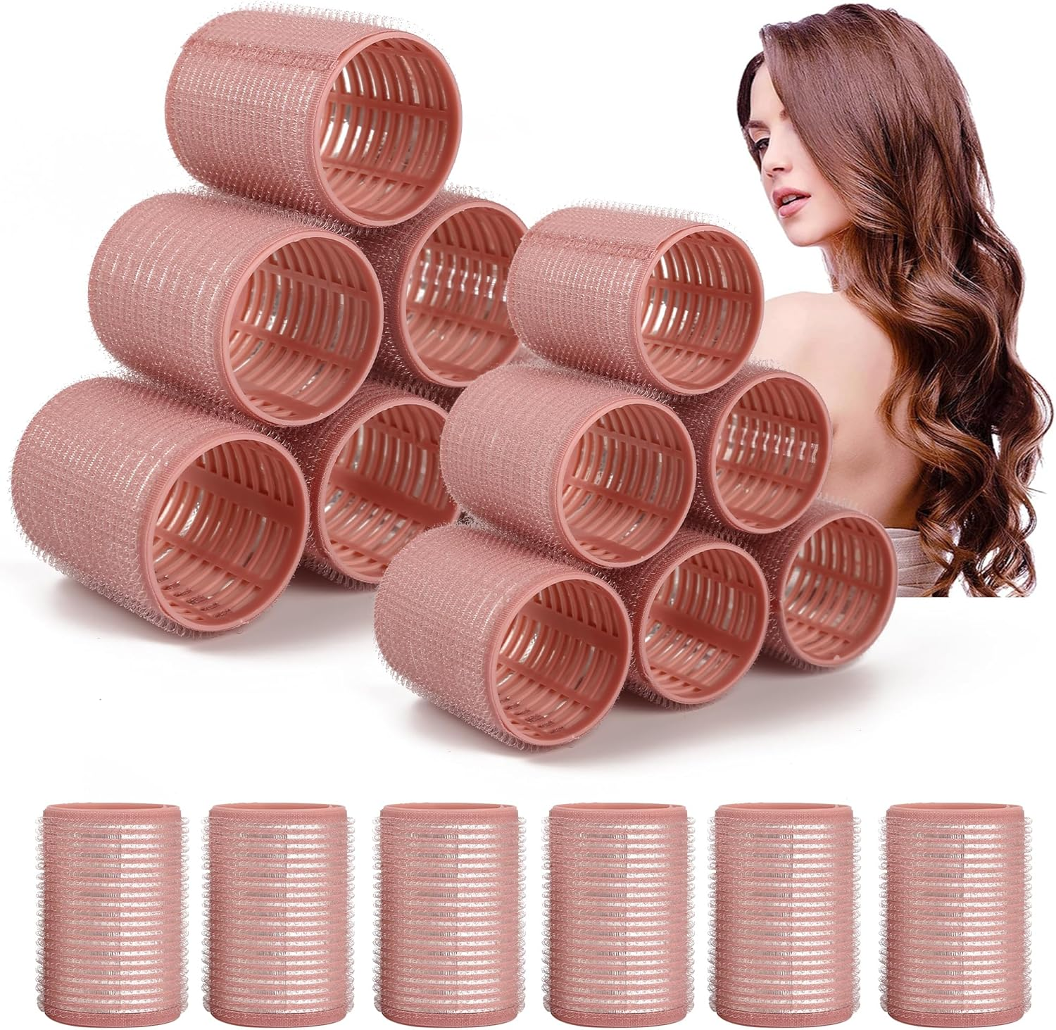 18 Pcs Thermal Hair Rollers,Ceramic Thermal Hair Rollers Curlers for Blowout Look Long Hair Volume,Jumbo Self Grip Rollers Hair Curlers for Long Short for Women(Pink) image number 1