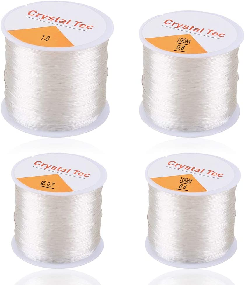 4 Roll 328 FT Clear Elastic Beading Threads, AIFUDA Stretchy Crystal Bracelet String Cords Crystal Rope for DIY Bracelet Beading Jewelry Making (0.6/0.7/0.8/1Mm)