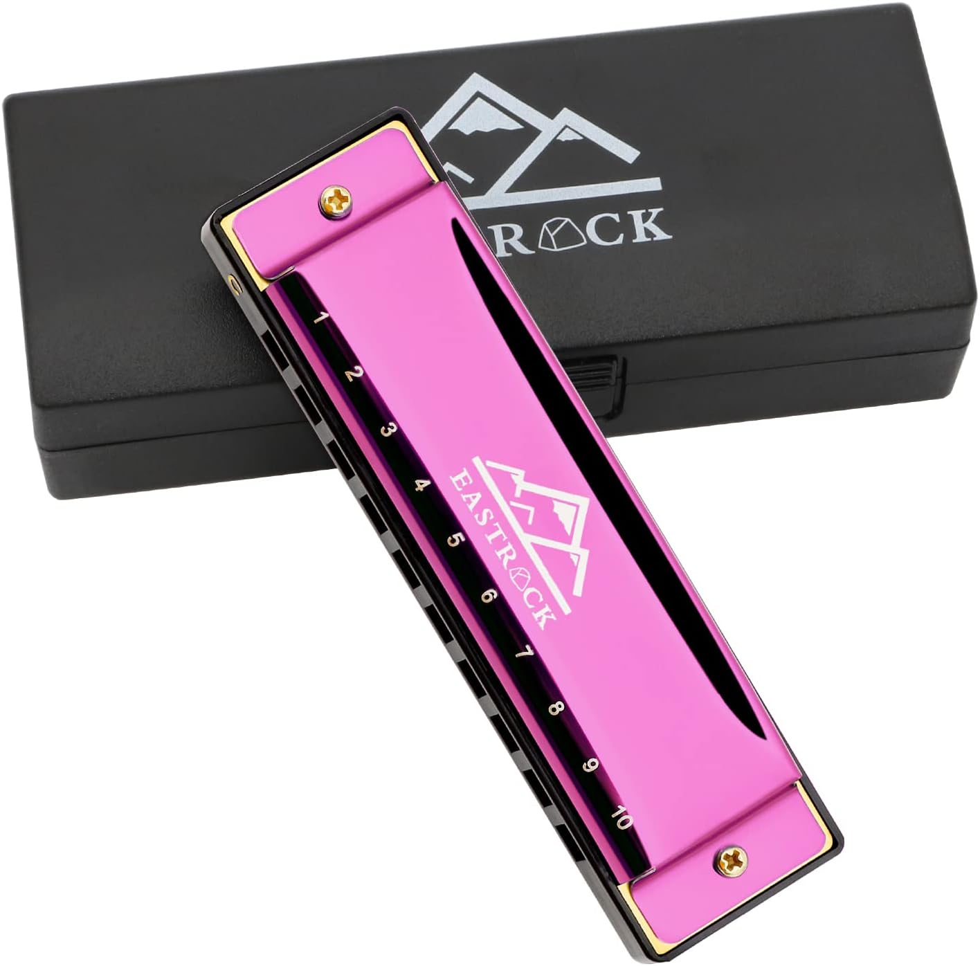 EASTROCK 10 Holes Blues Harmonica for Adults & Kids,Professional C-Key Blues Harp Mouth Organ with Case,Beginner, Students Gifts, Pink - Bronze image number 7