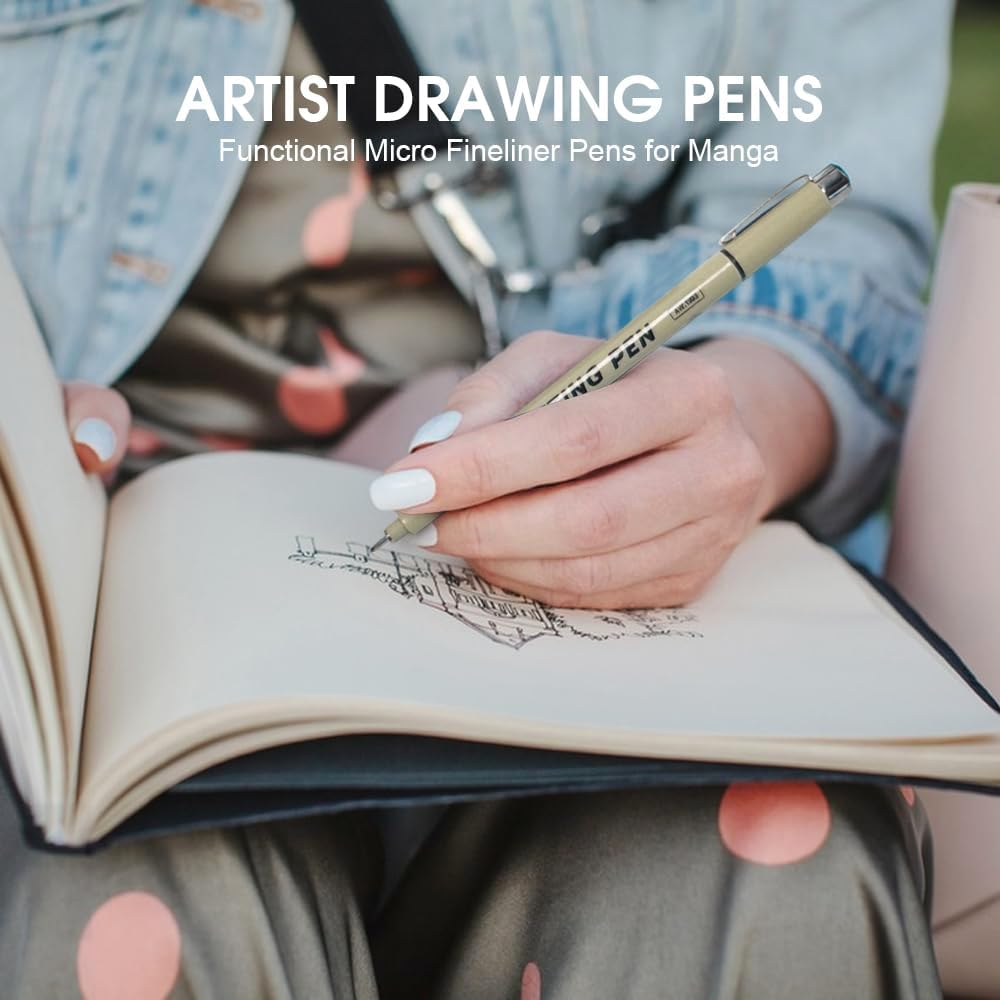 Chamgeco Professional Micro Fineliner Pens Set of 12, Precision Black Micro Drawing Pens with Waterproof Archival Ink, Artist Supplies for Sketching, Manga, Anime, Technical Drawing, Watercolor Art image number 1