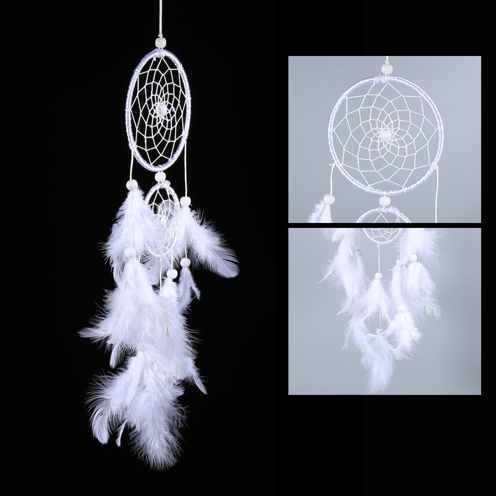 White Dreamcatcher Wind Chimes Indian Style Beads Feather Pendant Home Wall Window Decor image number 3