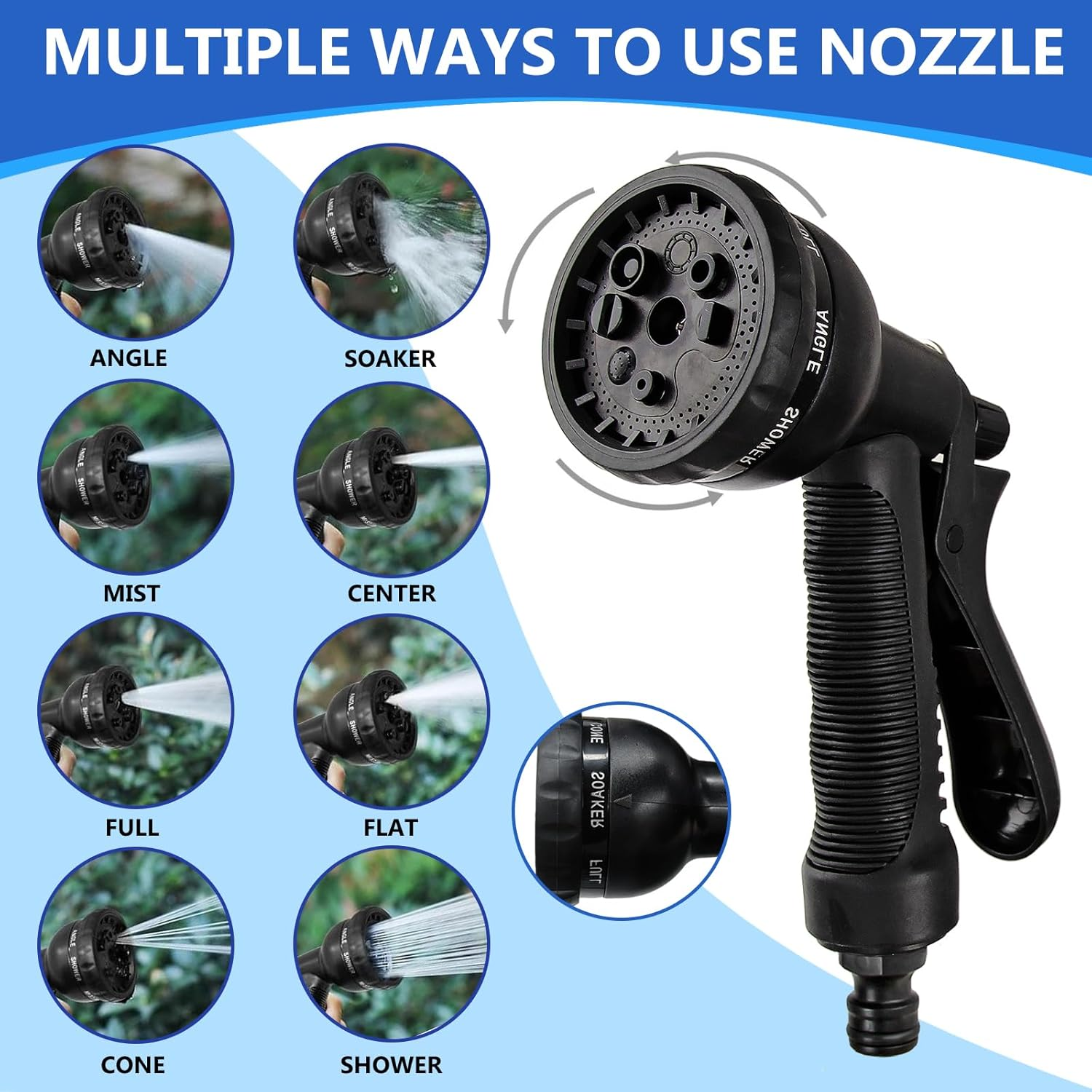 Flexible Expandable Garden Hose 30M 100Ft with 8 Function Spray Nozzle, 3X Durable Expanding Water Hose with 3/4" 1/2" Anti-Leak Brass Connectors for Gardening, Lawn, Car Washing & Patio Use image number 2