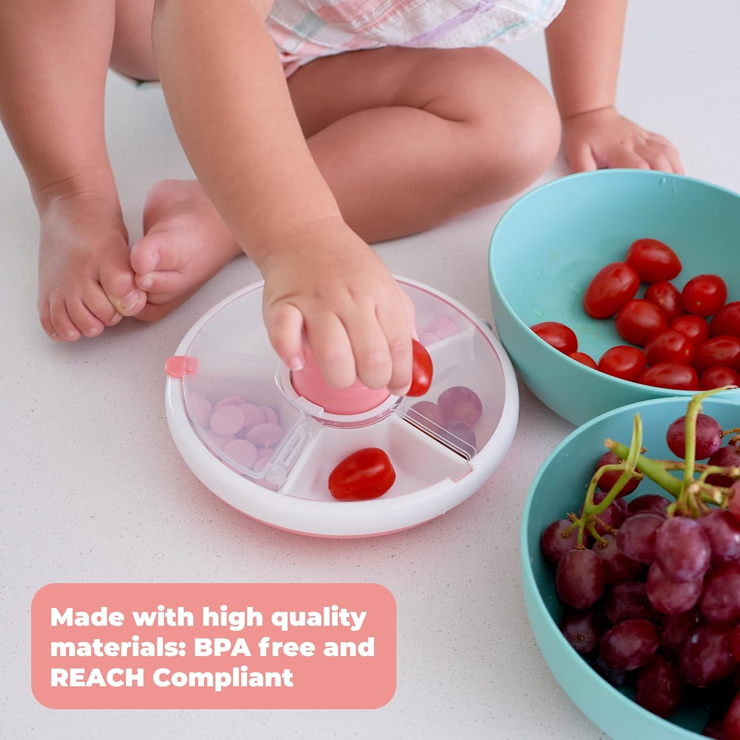 Gobe Kids Snack Spinner Bundle with Hand Strap and Sticker Sheet - Reusable Snack Container with 5 Compartment Dispenser and Lid | BPA and PVC Free | Dishwasher Safe | No Spill, Leakproof image number 3