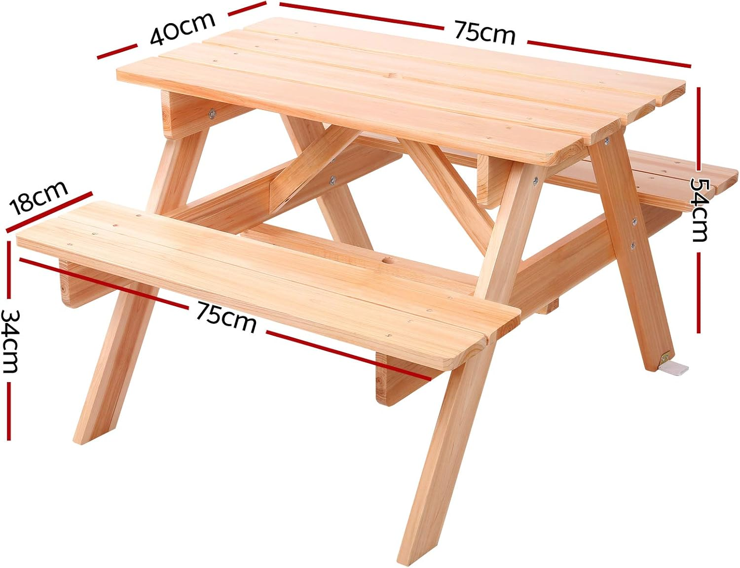 Keezi Kids Table and Chairs, 75 X 40 54Cm Outdoor Lounge Setting Picnic Tables Garden Benches Seat Indoor Furniture Camping Beach Patio Pool Children Play Equipment, Sturdy Durable Wood image number 4