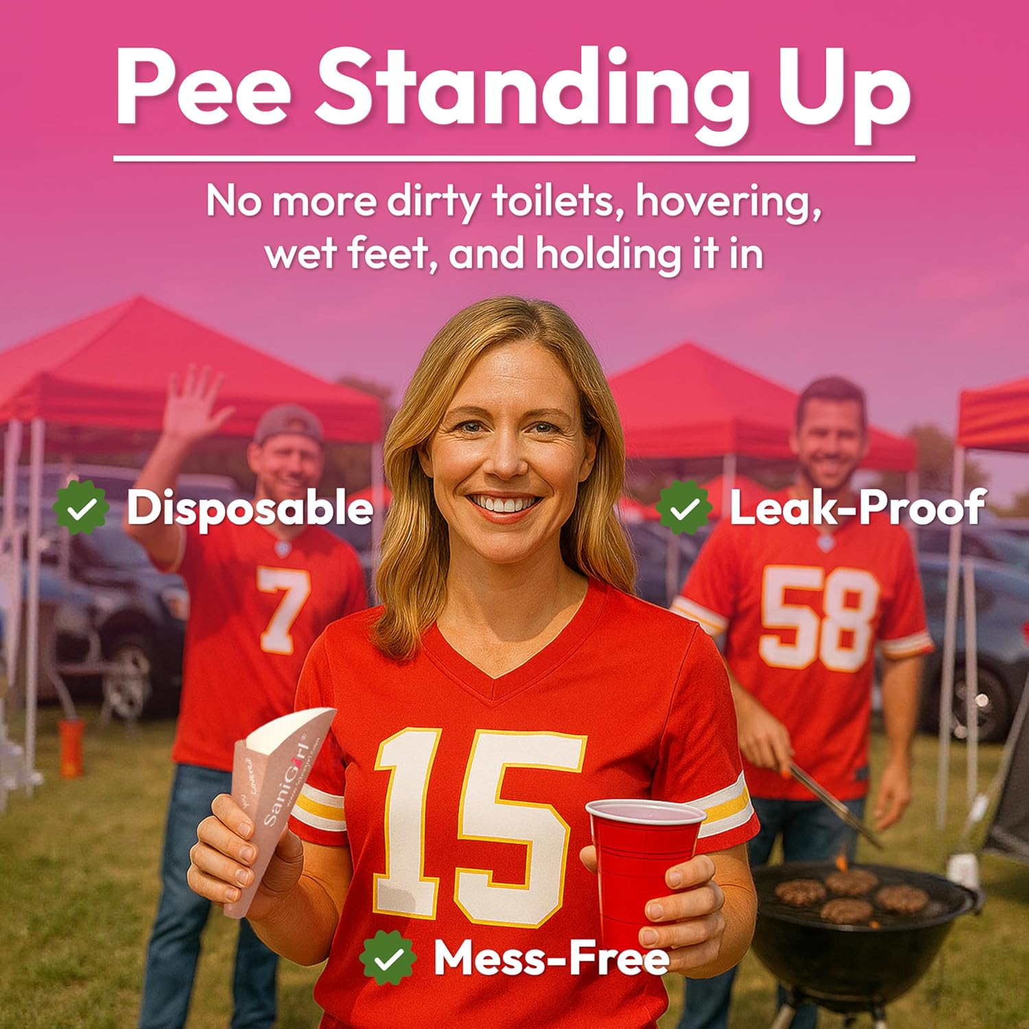 Sanigirl Pee Funnel for Women| Disposable| Female Urinal | Feminine Care | Portable Urination Device | Travel Essentials for Women | Camping Gifts for Women| Porta Potty Solution (50 Count Bulk Pack) image number 3