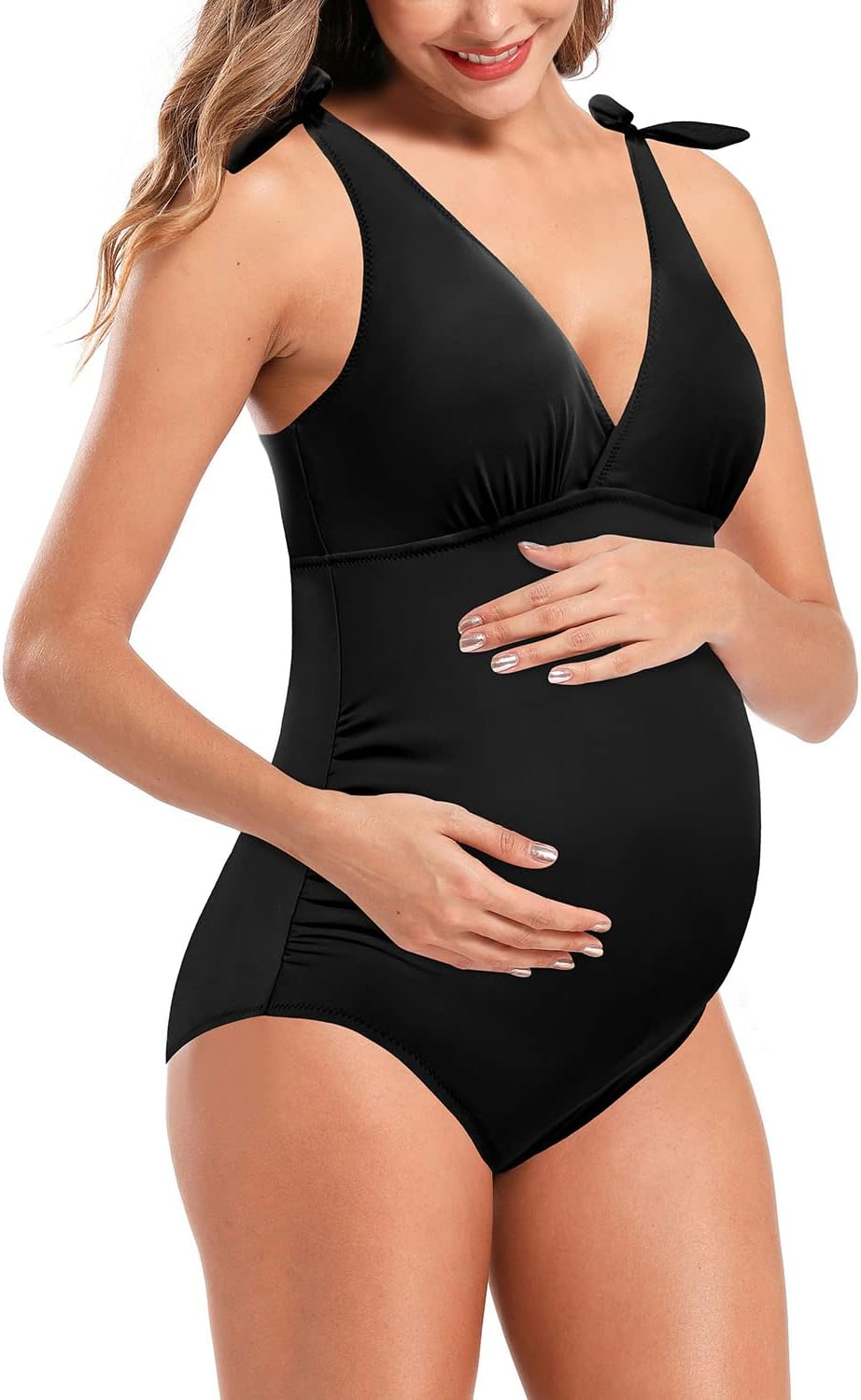 SHEKINI Women'S Halter Pregnant Swimsuit Twist Cross Maternity One Piece Bathing Suit image number 1