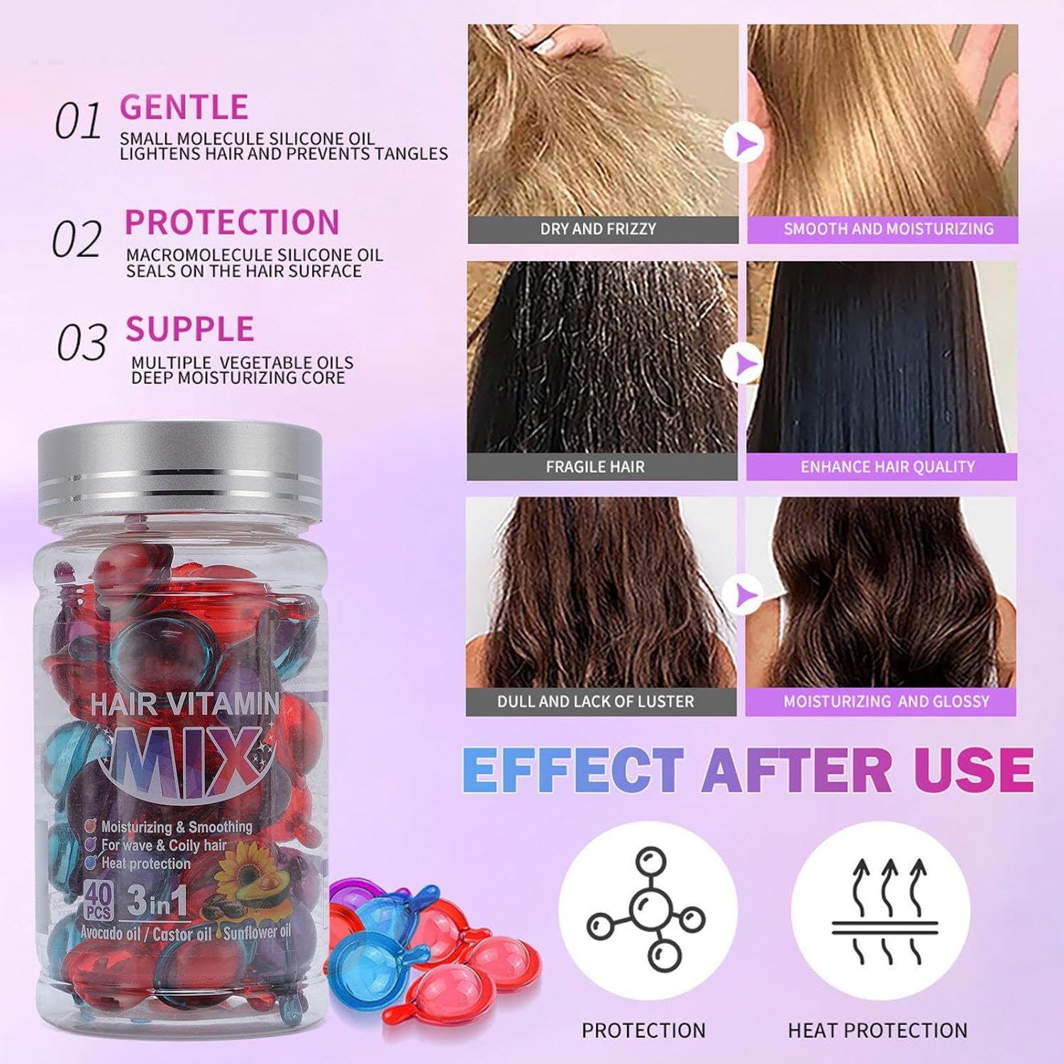 Hair Vitamin Mix Capsules Hair Moisturizing Capsules for Deep Nourishment and Shine 40 Capsules image number 3