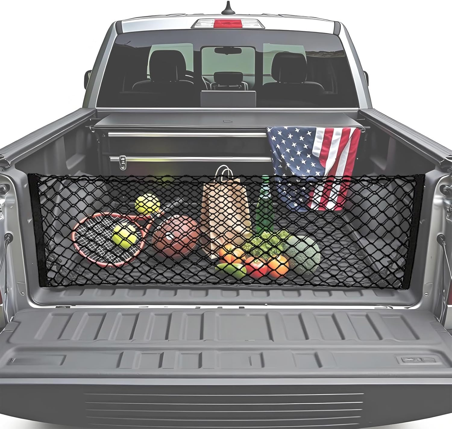 BAILALIBO Cargo Net for Pickup Truck Bed, Adjustable Accessories for Storage Secure Nets, Stretchable Tailgate Net with Hook, Compatible for Chevy Silverado Ford LTZ WT LS F150 F250 (50X18 Inch) image number 2