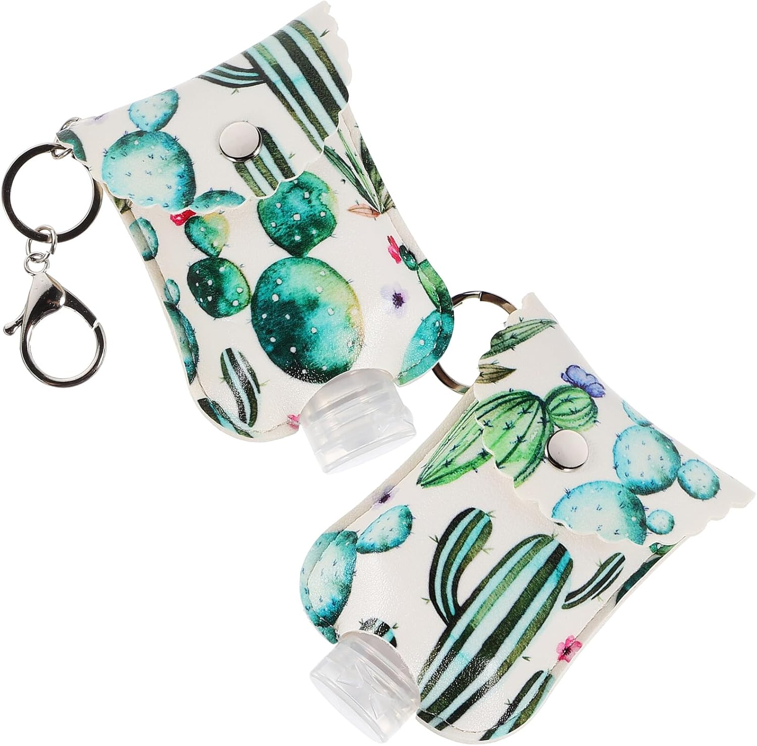 ADOCARN 60Ml Travel Hand Sanitiser Bottle PU Leather Keychain Holder, 2Pcs Set Portable Hand Leather Case for Travel Bottle Container Random Style image number 4