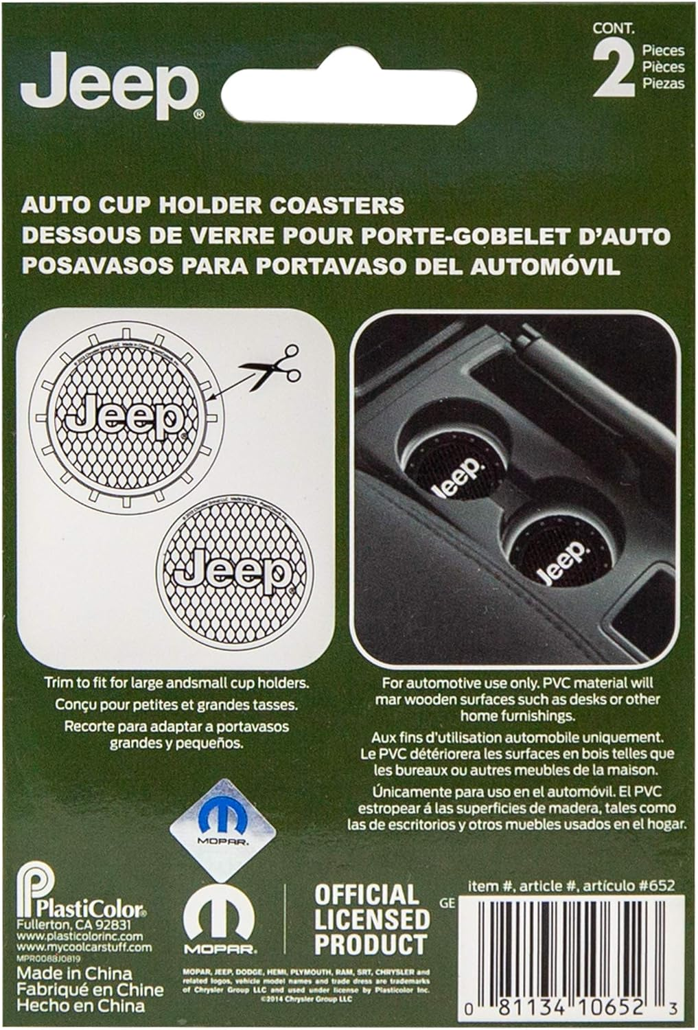 Plasticolor 000652R01 Jeep Logo Auto Car Truck SUV Cup Holder Coaster 2-Pack, Black image number 1