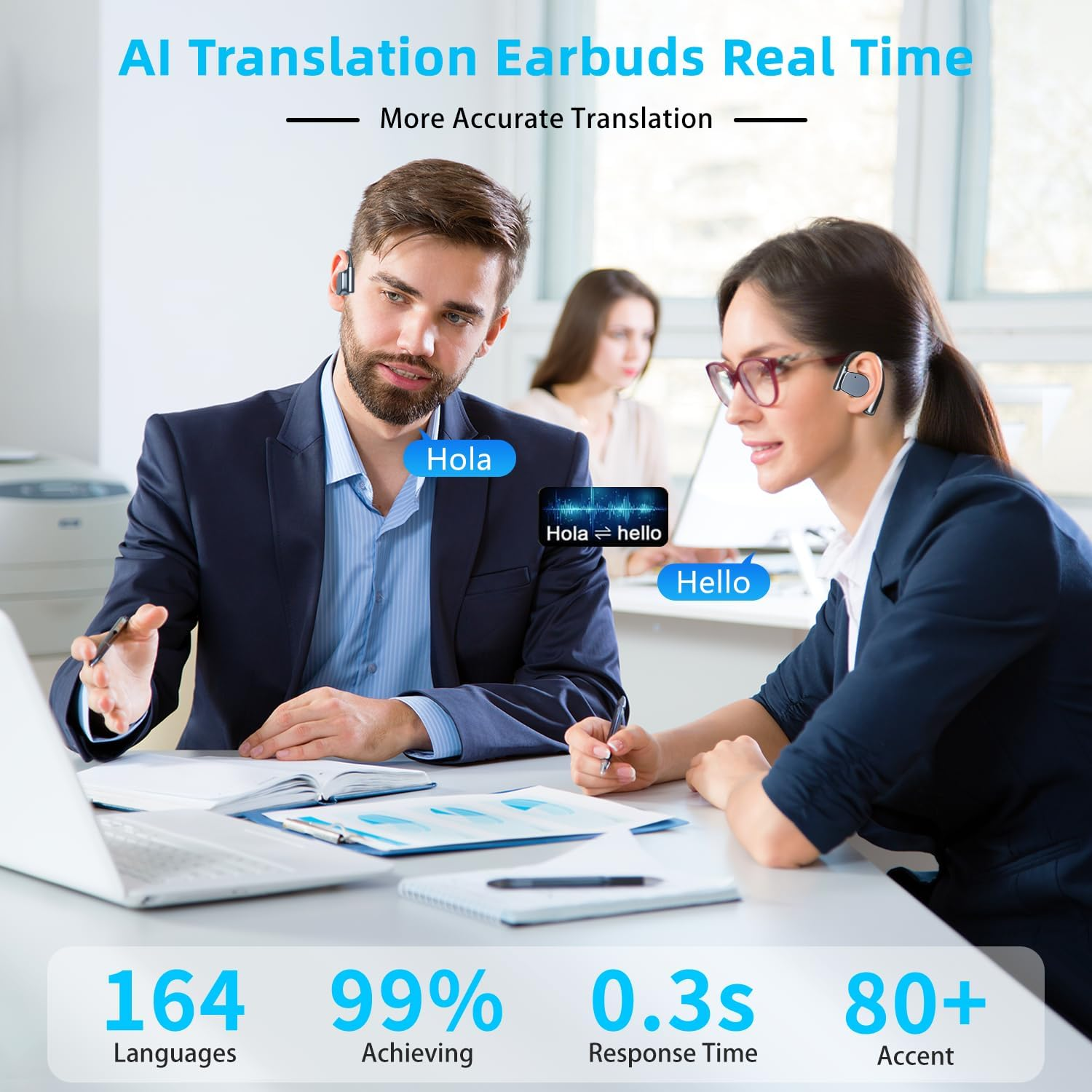 AI Translation Earbuds Real Time 164 Languages Translator Earbud 3 In-1 Bluetooth 5.4 Audifonos Traductores Ingl&eacute;s Espa&ntilde;ol Translating Device for Travel Business Leaning Ios & Android Compatible image number 5