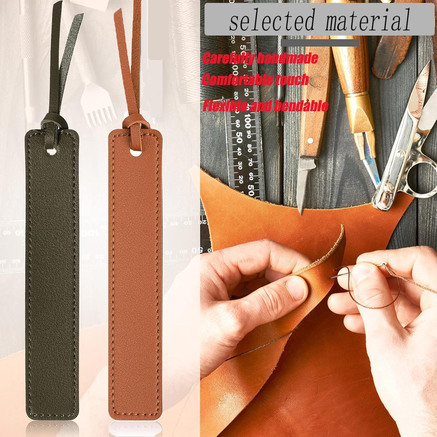 Hysgscwd 6 Pcs Leather Bookmarks with Leather Rope, Colorful Book Mark, Classic Style Handmade Stitched Custom Bookmarks, Page Markers Reading Gifts for Men Women Readers Book Lovers Reading Supplies image number 3