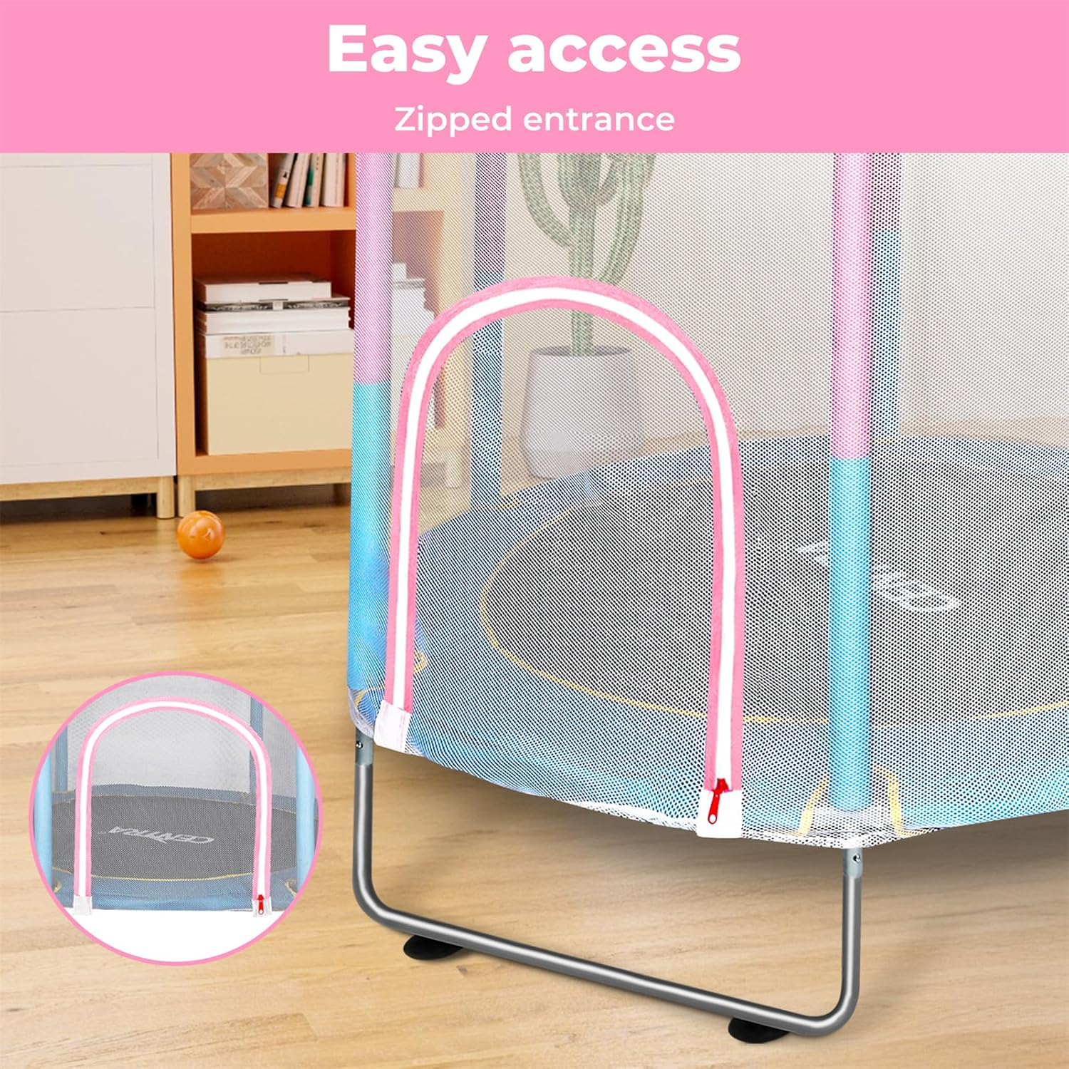 Centra 55'' Trampoline for Kids, Toddler Trampoline Indoor/Outdoor, Mini Toddler Trampoline with Enclosure Net, No-Gap Safe Design, Recreational Trampolines, Gifts for Boys and Girls, 3 Years+ image number 4