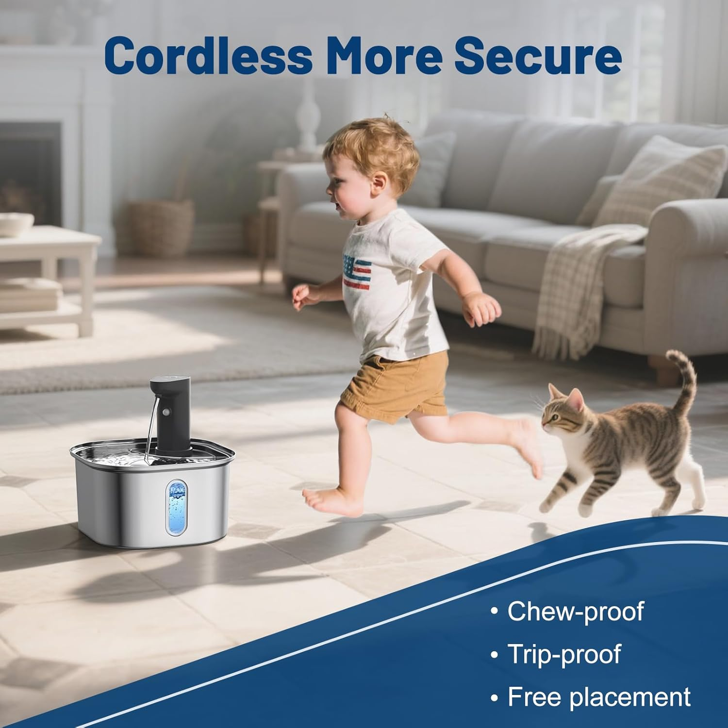 Wireless Cat Water Fountain Stainless Steel 304 + 4 Filters 108Oz 3.2L 5000Mah Rechargeable Battery Operated Cat Water Fountain Cordless, Automatic Pet Dispenser with Motion Sensor for Cats Dogs image number 5