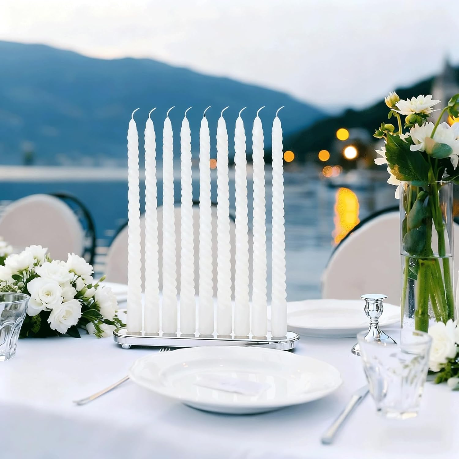 VIKY Pack of 8 Tapered Candles Drop Candles 25 Cm Long - 8 X Pure White Candles - Twisted Taper Candles in White for Christmas Decoration, Elegant Table Decoration, Wedding, Candle Aesthetic Odourless image number 5