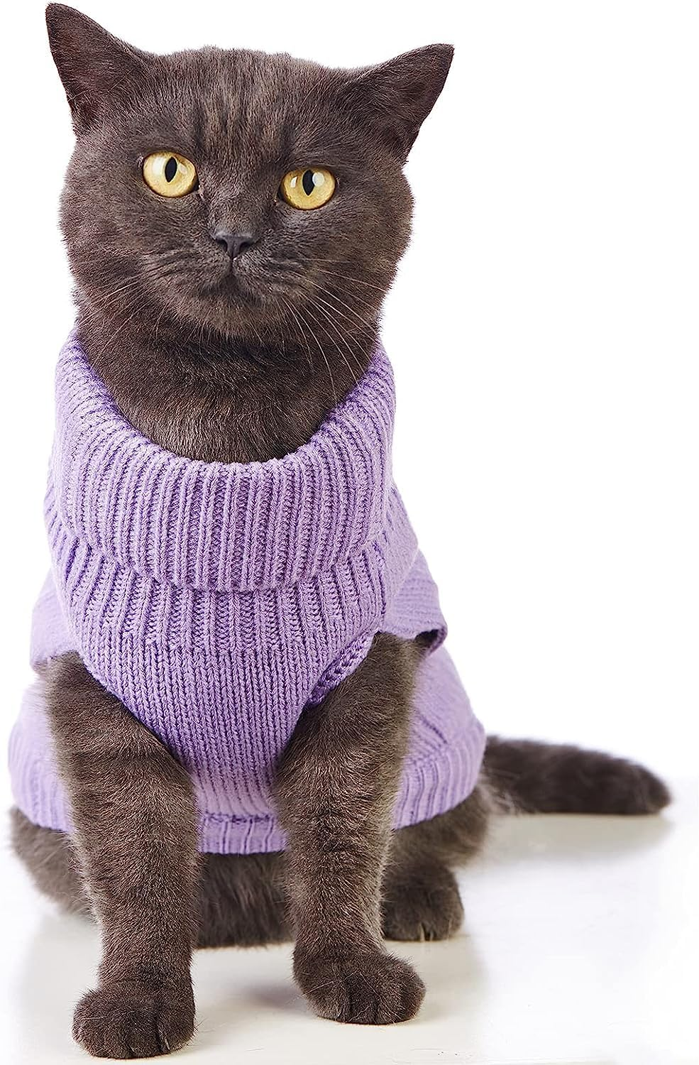 Cat Sweater Turtleneck Knitted Sleeveless Cat Clothes Warm Winter Kitten Clothes Outfits for Cats or Small Dogs in Cold Season (Medium, Grey) image number 2