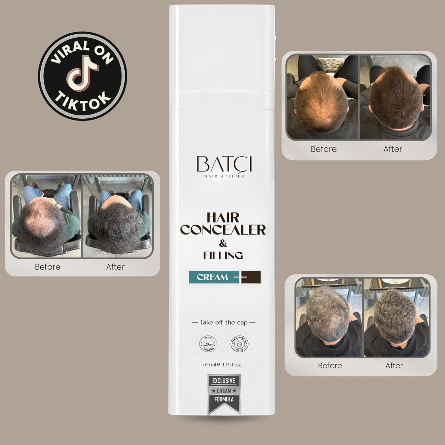 BATCI Hair Concealer Cream, Natural-Looking Scalp Coverage for Thinning Hair, Waterproof Root Touch-Up, Long-Lasting Formula, 50Ml