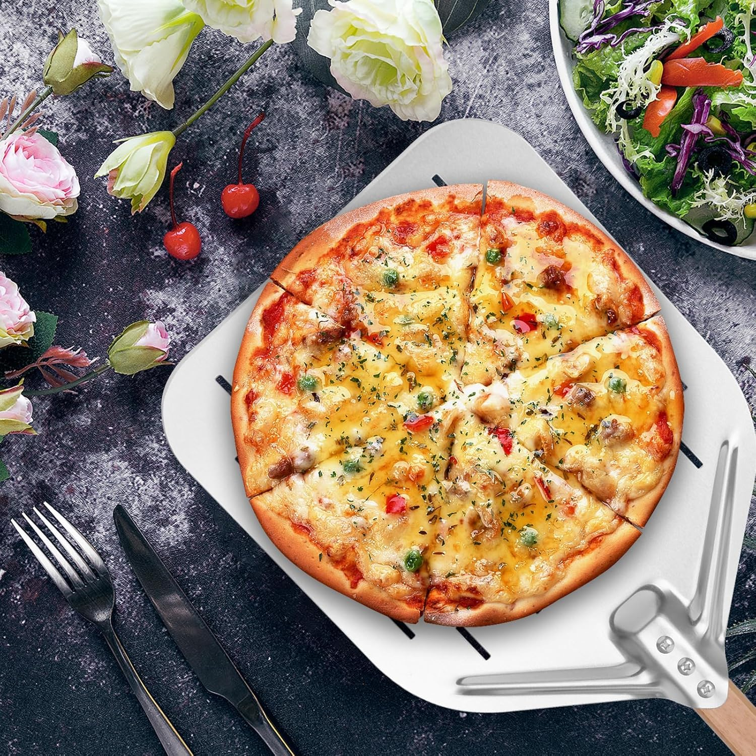 HOUSLUX Pizza Peel 40 * 30Cm 12 Inch Pizza Paddle with Large Surface and Removable Handle Pizza Peel (Wooden) image number 4