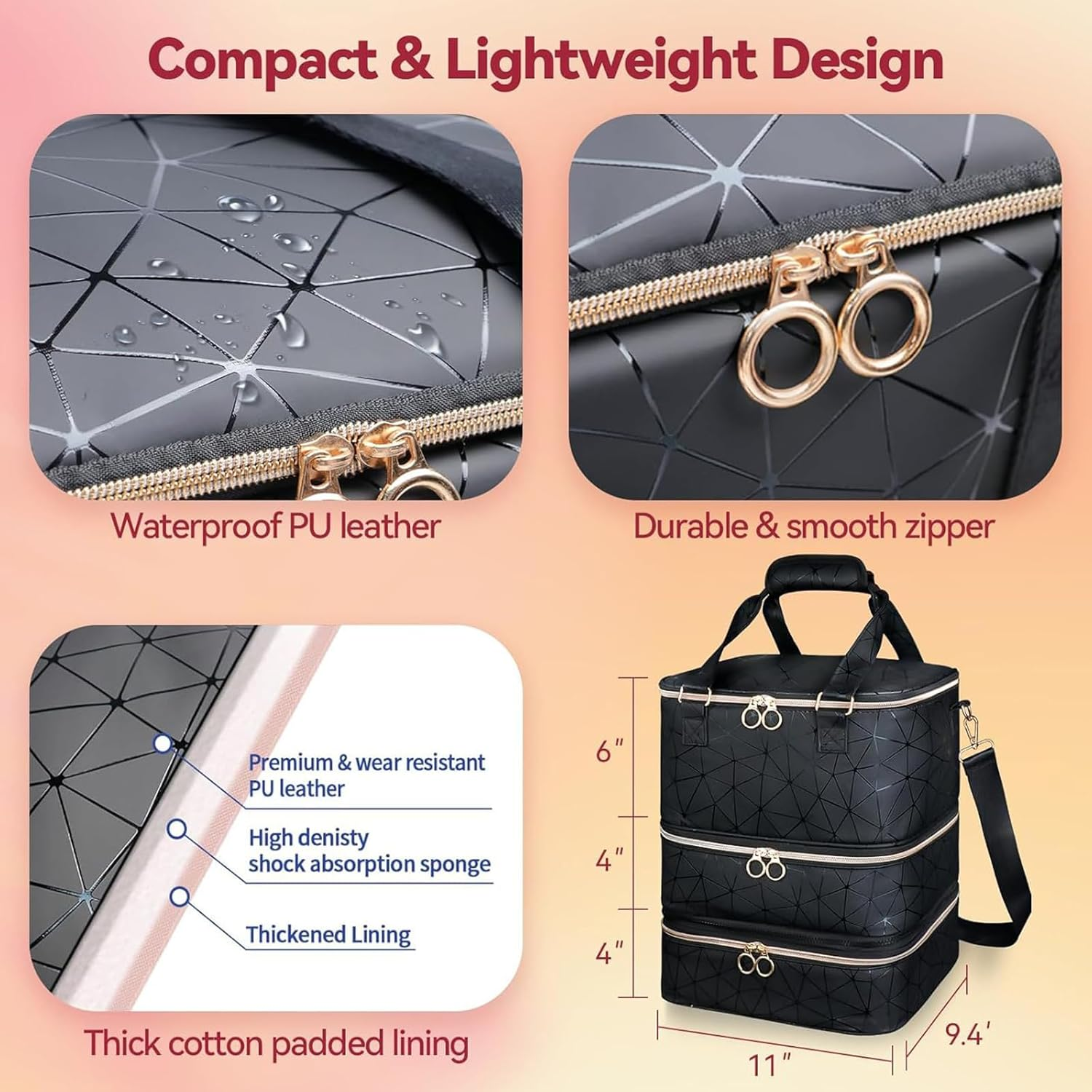 Nail Polish Organizer Bag, 3 Layers Storage Bag Holds 84 Bottles and One Nail Lamp, Large Shoulder Bag for Manicure Tools, Geometric Pattern, Nail Polish Organizer Bag image number 5