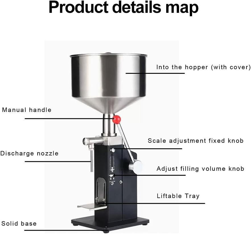 Peiqi Manual Paste Liquid Filling Machine,Adjustable Bottle Filler A03 Pro High Precision Anti-Drip Liftable Tray Suitable for Honey Oil Shampoo Sesame Paste (5-100Ml)