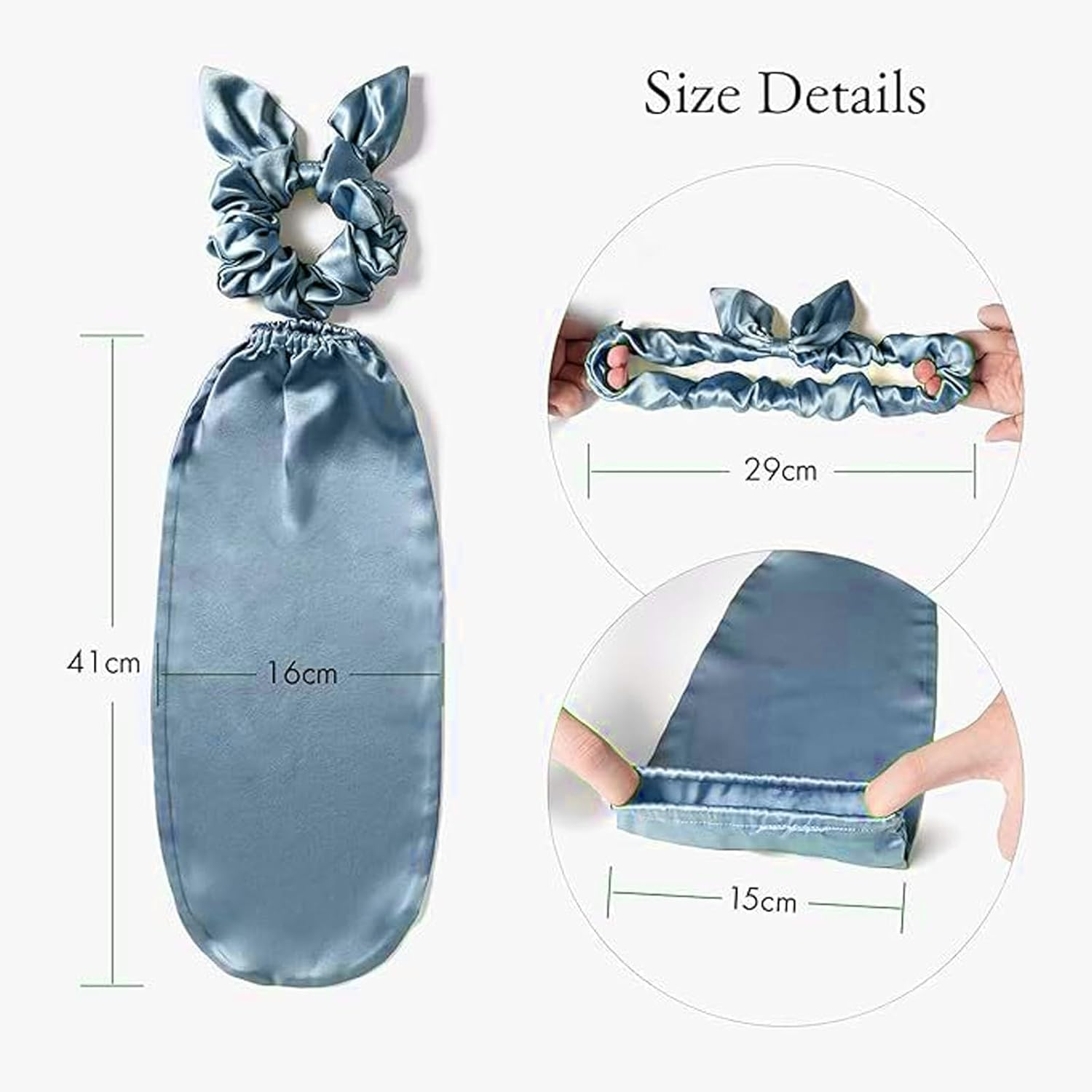 Alriedy Satin Hair Cap for the Night - 2-In-1 Sleep Cap & Headband | Silky Soft Bonnet for Sleeping for Long Hair, Curls & Straight Hair | Anti-Frizz & Non-Slip (Light Blue) image number 1