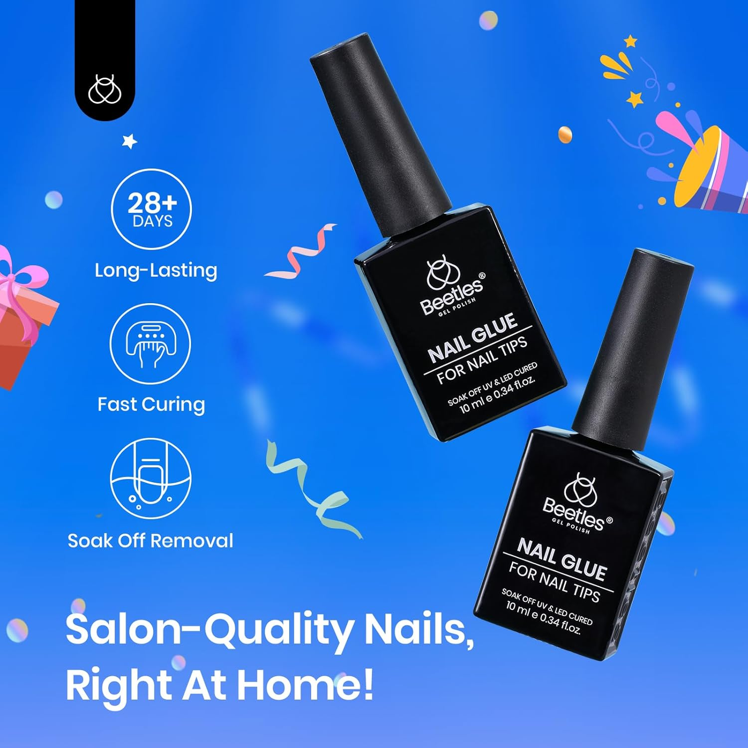 Beetles 9 in 1 Gel Nail Glue for Acrylic Nails Tips, 2 Pcs 10Ml Super Strong Nail Glue for Clear False Nails Tips Base Coat Rhinestones Blooming Art Gel Long Lasting U V Light Cure image number 4