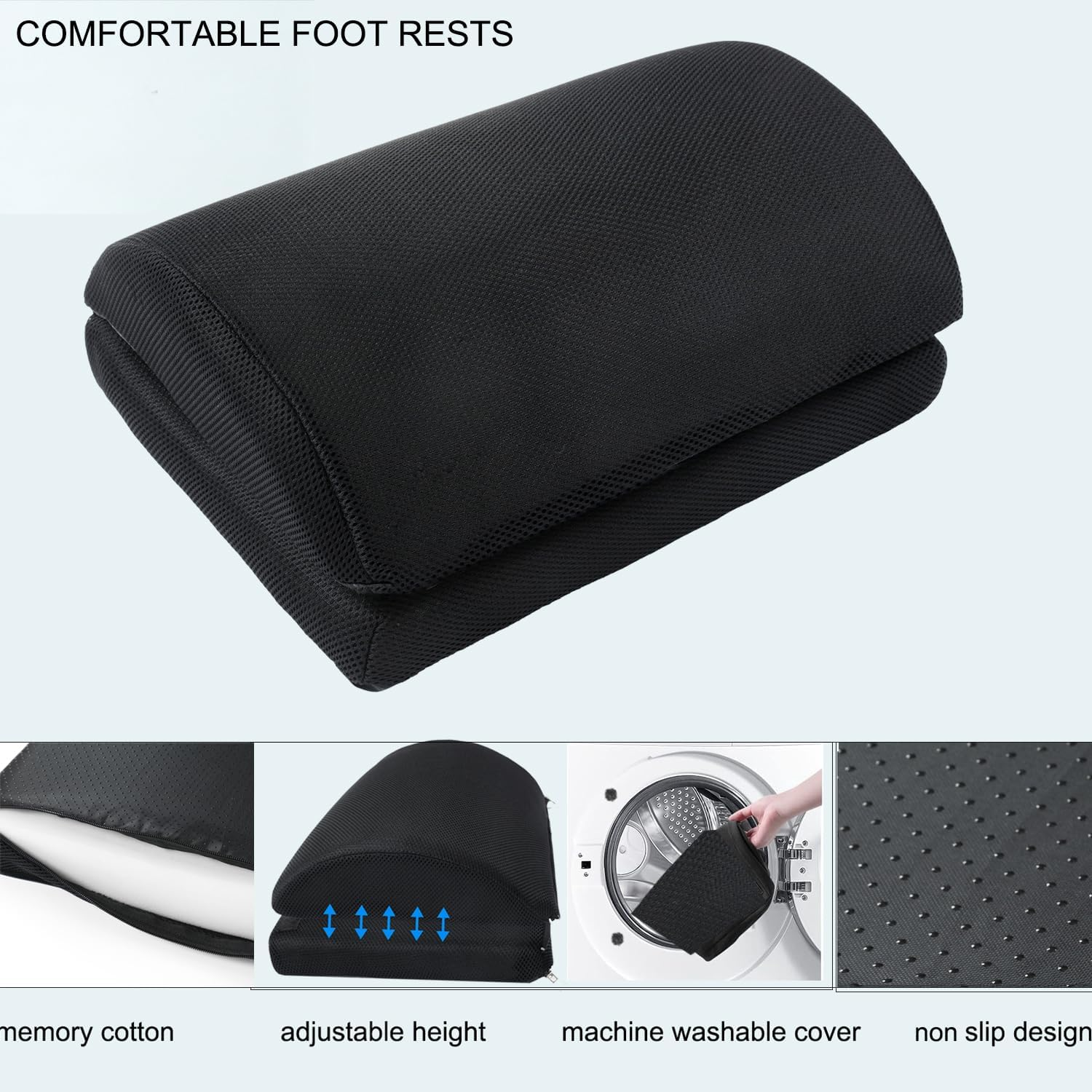 Adjustable Foot Rest under Desk,Large Premium Velvet Soft Foam Footrest for Gaming,Detachable Foot Stool Ergonomic Foot Cushion for Office, Gaming & Home,Desk Foot Rest for Back, Lumbar,Knee Pain (Black, 45Cm&times;30Cm&times;15Cm) image number 4