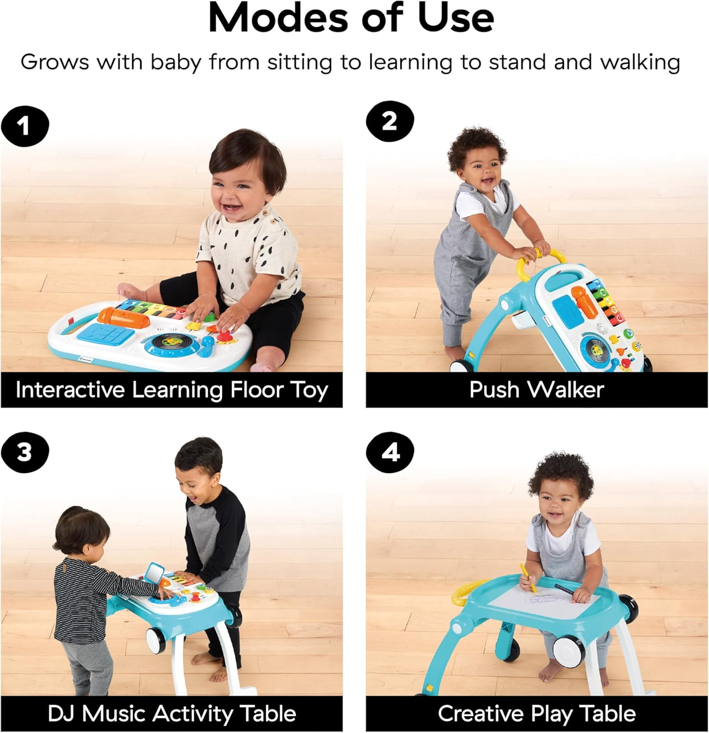 Kids II Baby Einstein Musical Mix &lsquo;N Roll 4-In-1 Push Walker with Activity Center for 6 Months+ Baby, Blue image number 1