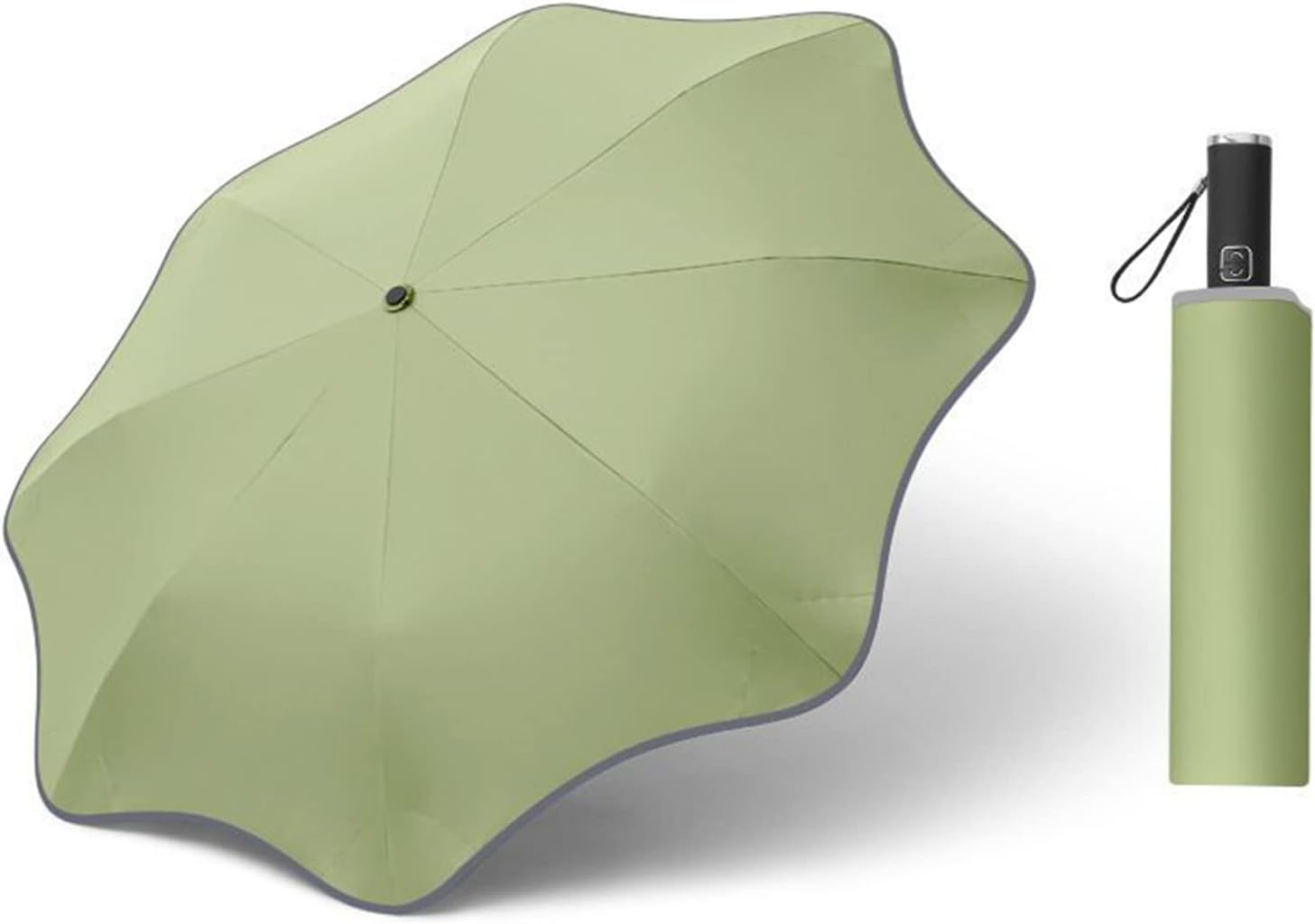 Meichoon Round-Corner Anti-Poking Sunny and Rainy Umbrella with Reflective Strip Lightweight Anti-Ultraviolet Full Glass Fiber Skeleton 8 Ribs for Men Women