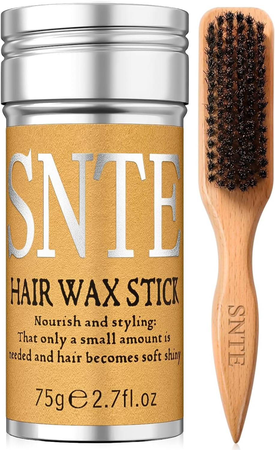 100% Boar Bristle Hair Brush & Hair Wax Stick Set, Soft Bristle Hair Brush for Fine to Medium Hair of Women & Men, Slick Back Hair Brush for Balance Hair Oil, Wax Sticks for Hair Smooth Frizz