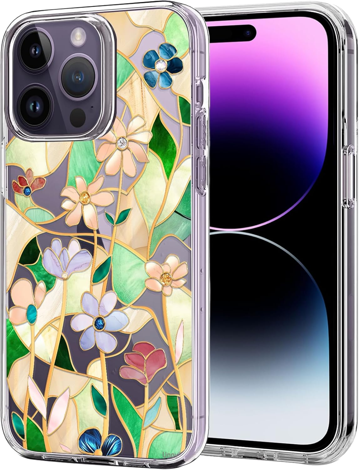 Unov Case Compatible with Iphone 14 Pro Case Clear with Design Embossed Floral Pattern Soft TPU Bumper Slim Protective 6.1 Inch (Stained Glass Flower) image number 7
