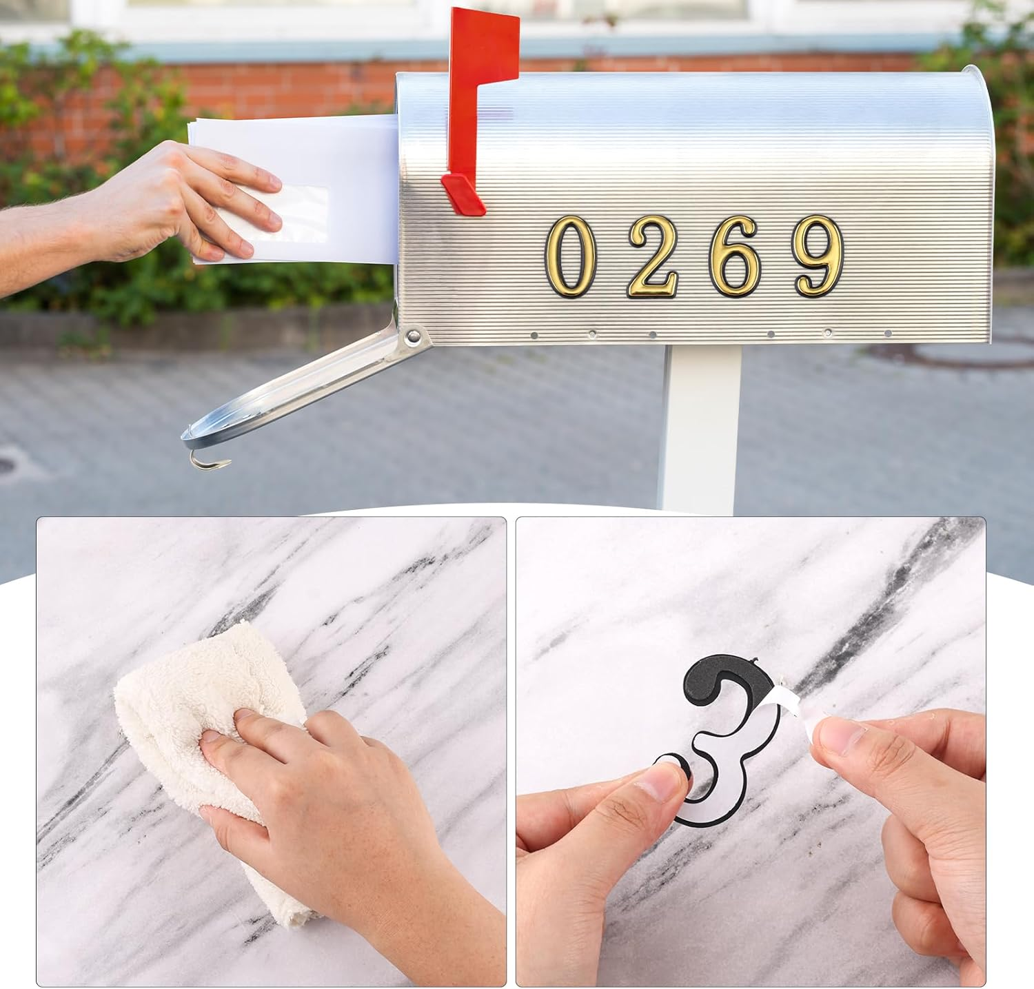 20Pcs 2 Inch Mailbox Numbers for Outside, 0-9 Gold Mailbox Numbers Self Adhesive Door Address Numbers Stickers for Mailbox Apartment House Room Office Trash Bins