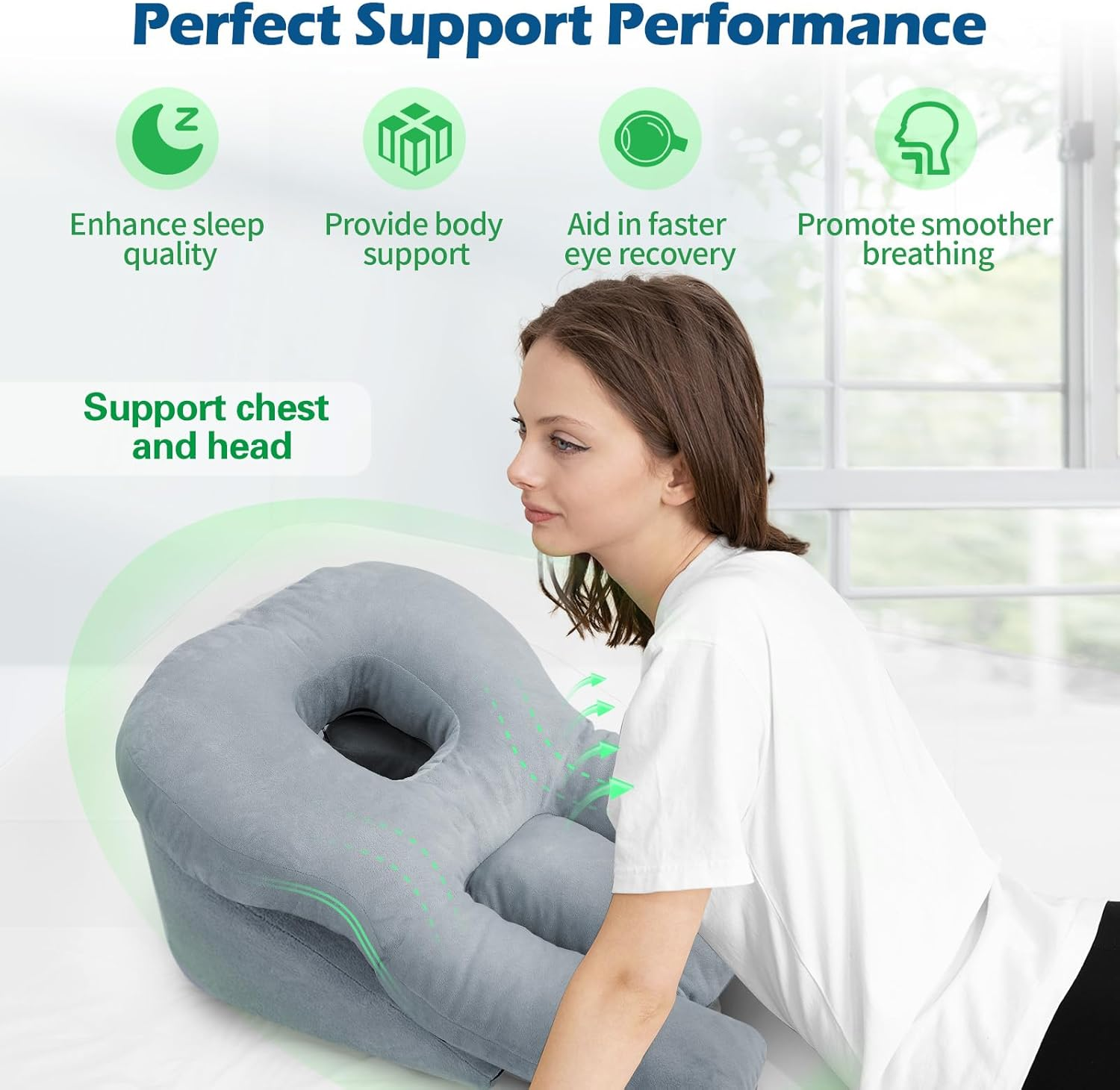 HOMCA Face down Pillow for Eye Surgery &ndash; Stomach Sleeping Pillow with Soft Support, Home Massage Pillow with Shredded Memory Foam for Bbl/Retinal Surgery, Not for Adults with Larger Body Frames image number 5