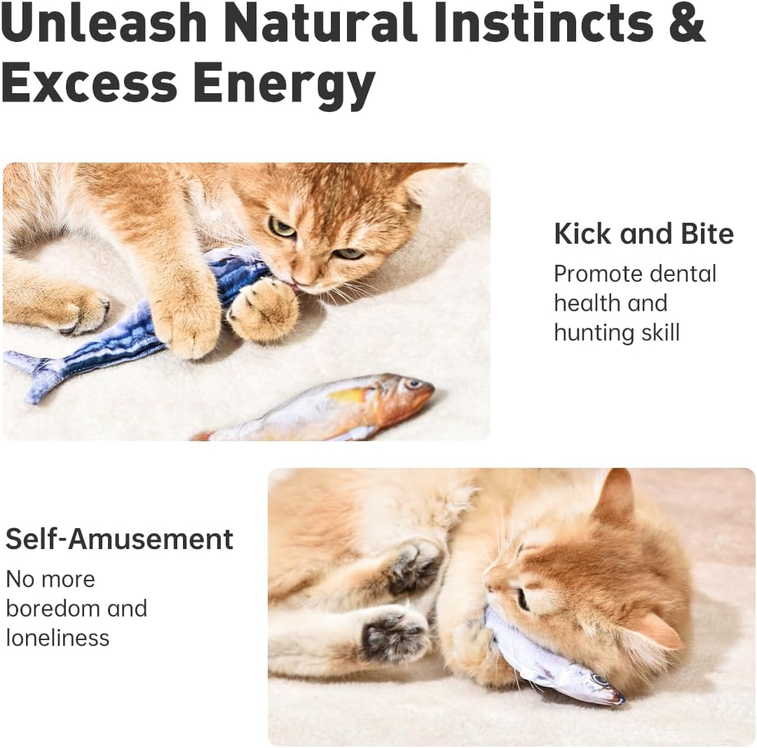 Petgravity Bite-Sized Realistic Flopping Fish Cat Toys, 3 Pack, Interactive Cat Toys for All Breeds, Tap-Activated 3 Flapping Mode, Sardine/Saury/Yellow Croaker, 7.1 Inches, with Catnip, Rechargeable image number 5