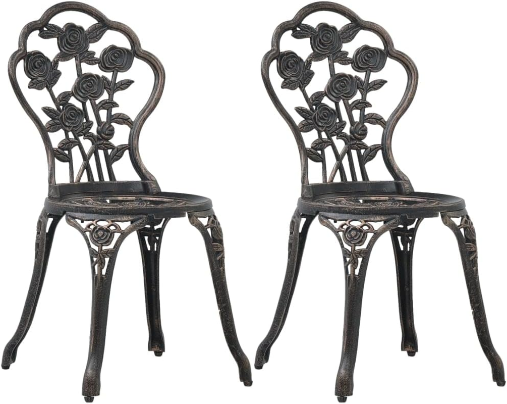 'Vidaxl Romantic Black Bistro Chairs - Duo Set with Decorative Floral Details, Cast Aluminium & Iron, Outdoor Furniture