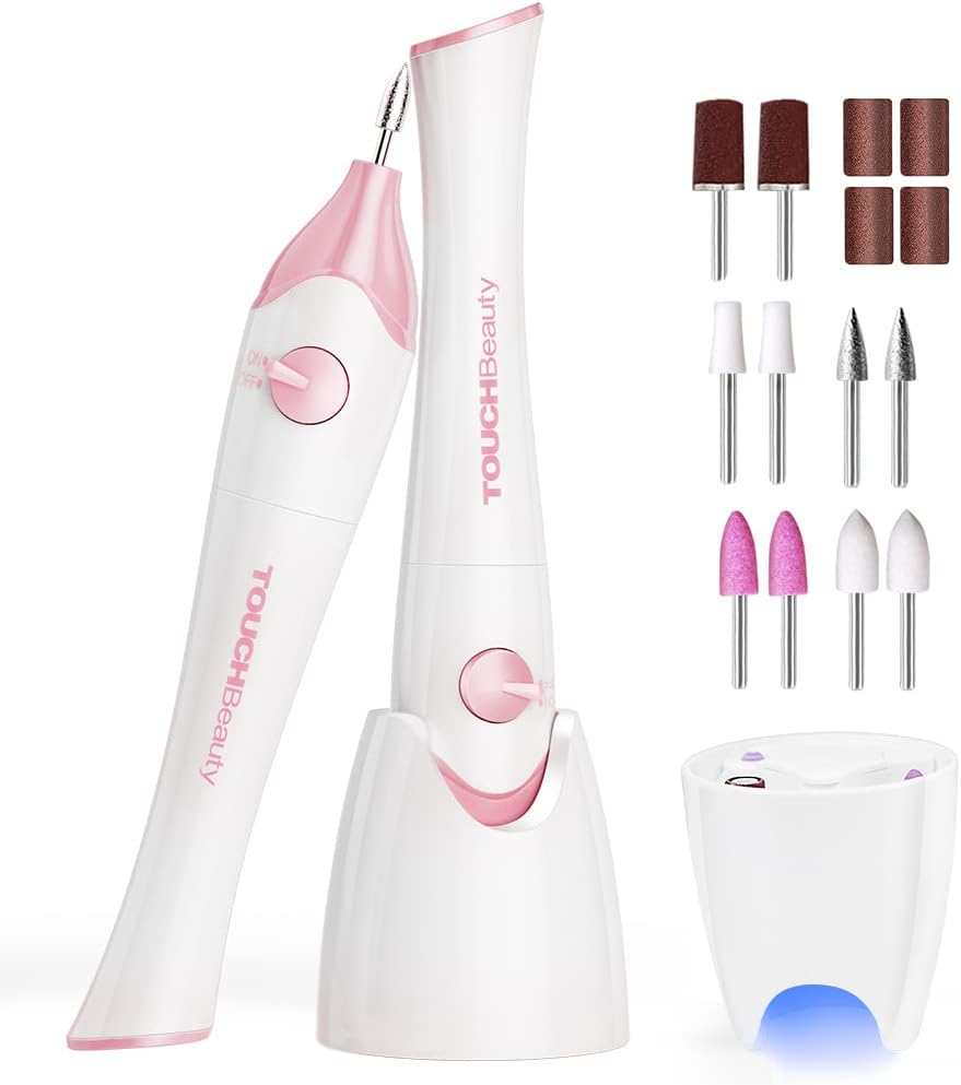 Touchbeauty Electric Nail Cutter, 5-In-1 Electric Nail File Wireless Manicure Pedicure Set with Holder and UV LED Nail Dryer for Home and Salon AG-1335C (Gold)