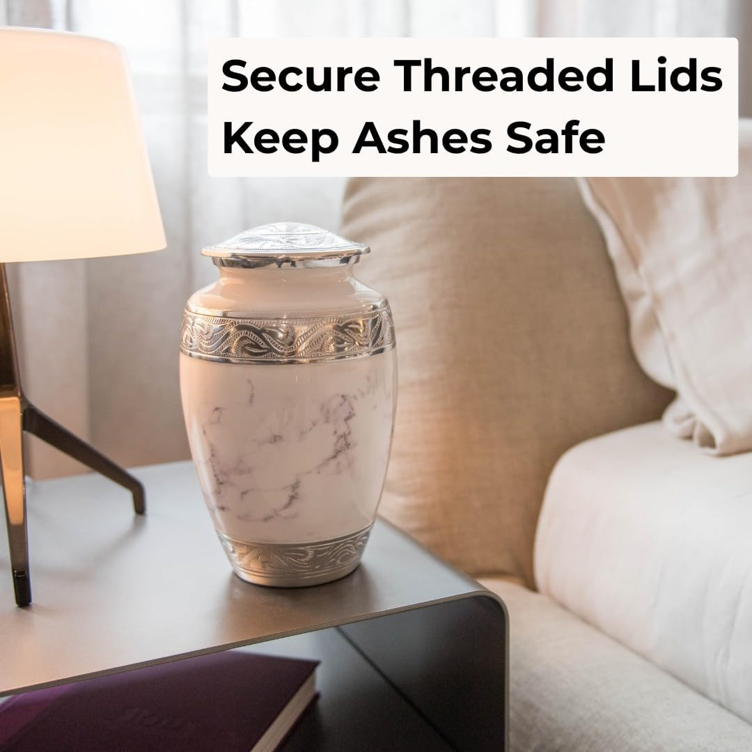 GR8 Keepsakes White Marble Urn with 4 Small Keepsake Urns for Human Ashes - Adult Male, Female, Decorative Cremation Urn image number 6