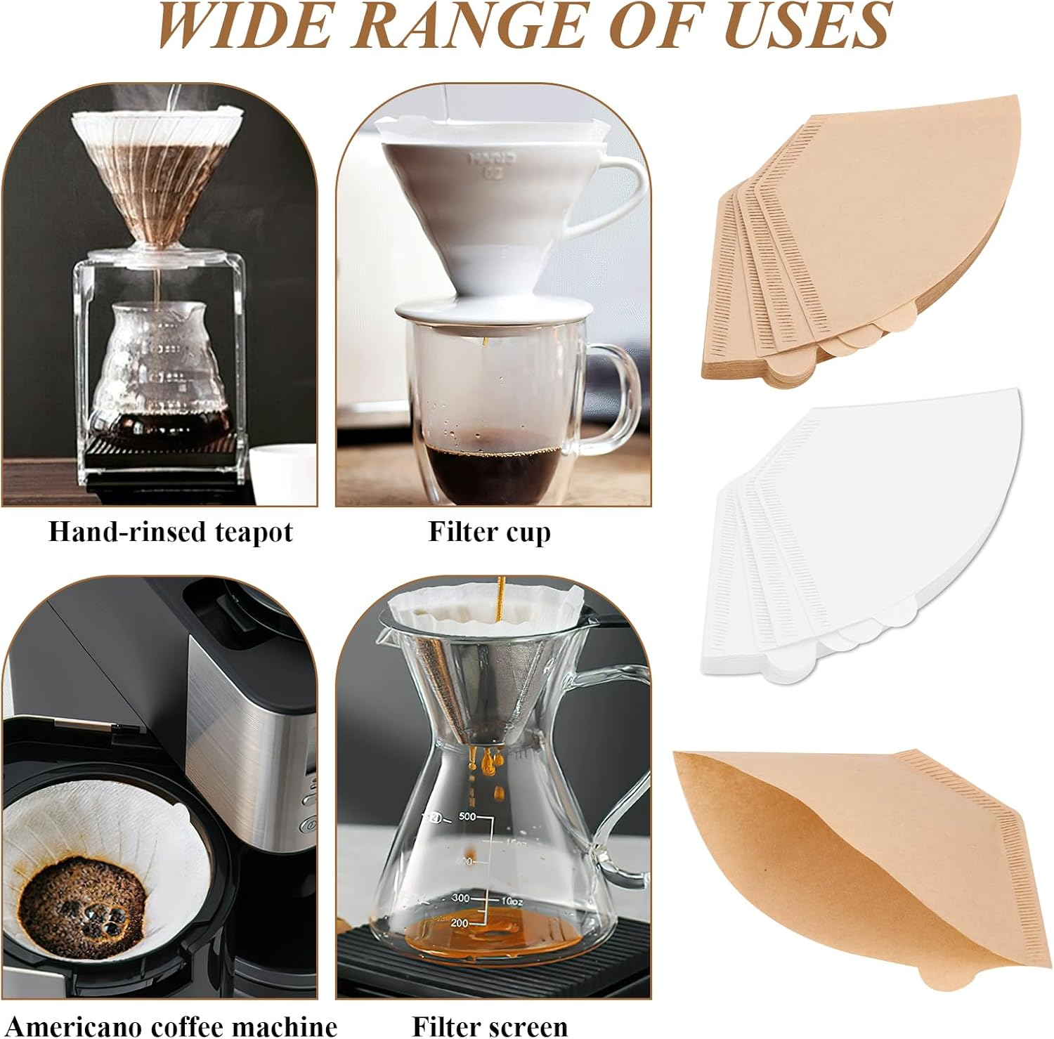80 Pcs Coffee Filter Paper, Two-Color Original Wooden Drip Paper for Perfect Pour over & Drip Coffee, Fits Most Coffee Machines & Cones, Premium Quality for Aroma & Smooth Taste image number 4