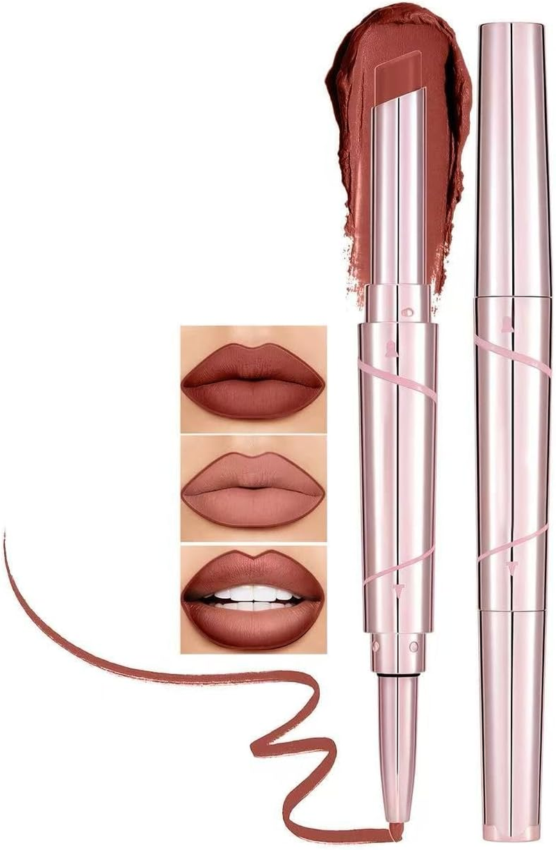U-Shinein 2-In-1 Matte Lipstick & Lip Liner Double-End Pen, Long Lasting Smudge-Proof Nourishing Velvet Finish Makeup Party & Office for Women 05 - 04 Terracotta Red Brown image number 2