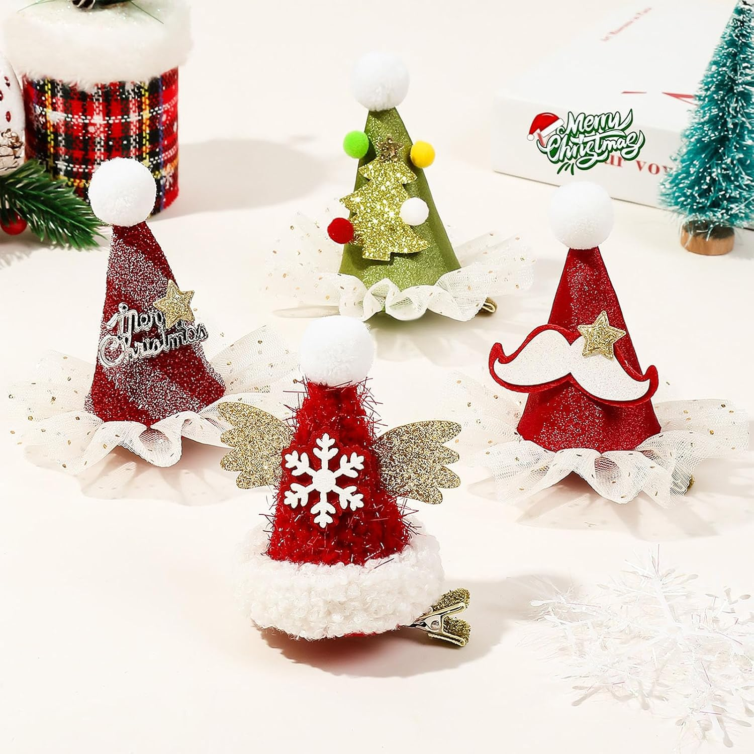 8Pcs Christmas Hat Hair Clips,Gifts,Stylish and Cute Hairpin Decorate or Accessories for Christmas, Friends Parties,Themed Parties,Family Gatherings, School Activities image number 4