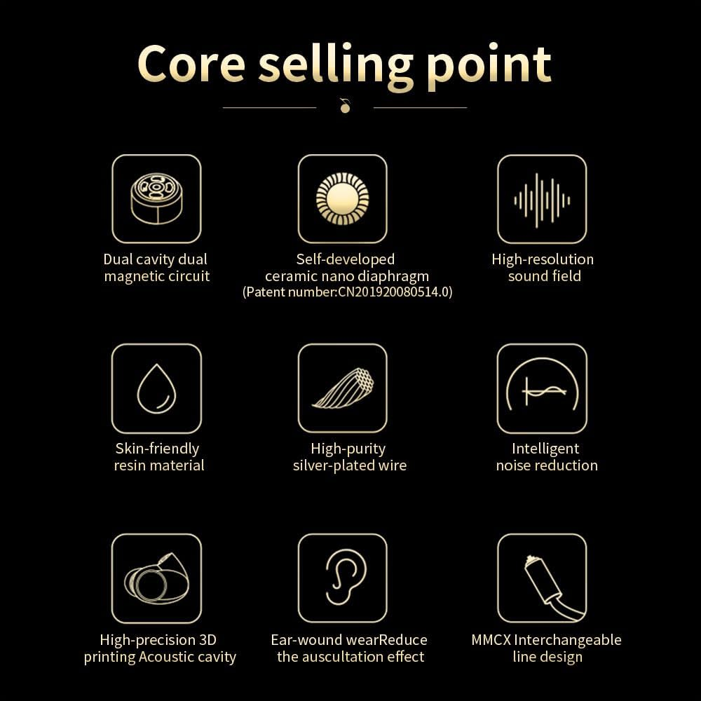 EPZ Q5 Hifi Monitoring Earphones, Dual Cavity Dual Magnetic Circuits, 10Mm Ceramic Carbon Nano Dynamic Coil Diaphragm, 3.5Mm Plug, 4-Core Monocrystalline Silver Plated Copper MMCX Recable (Black) image number 1