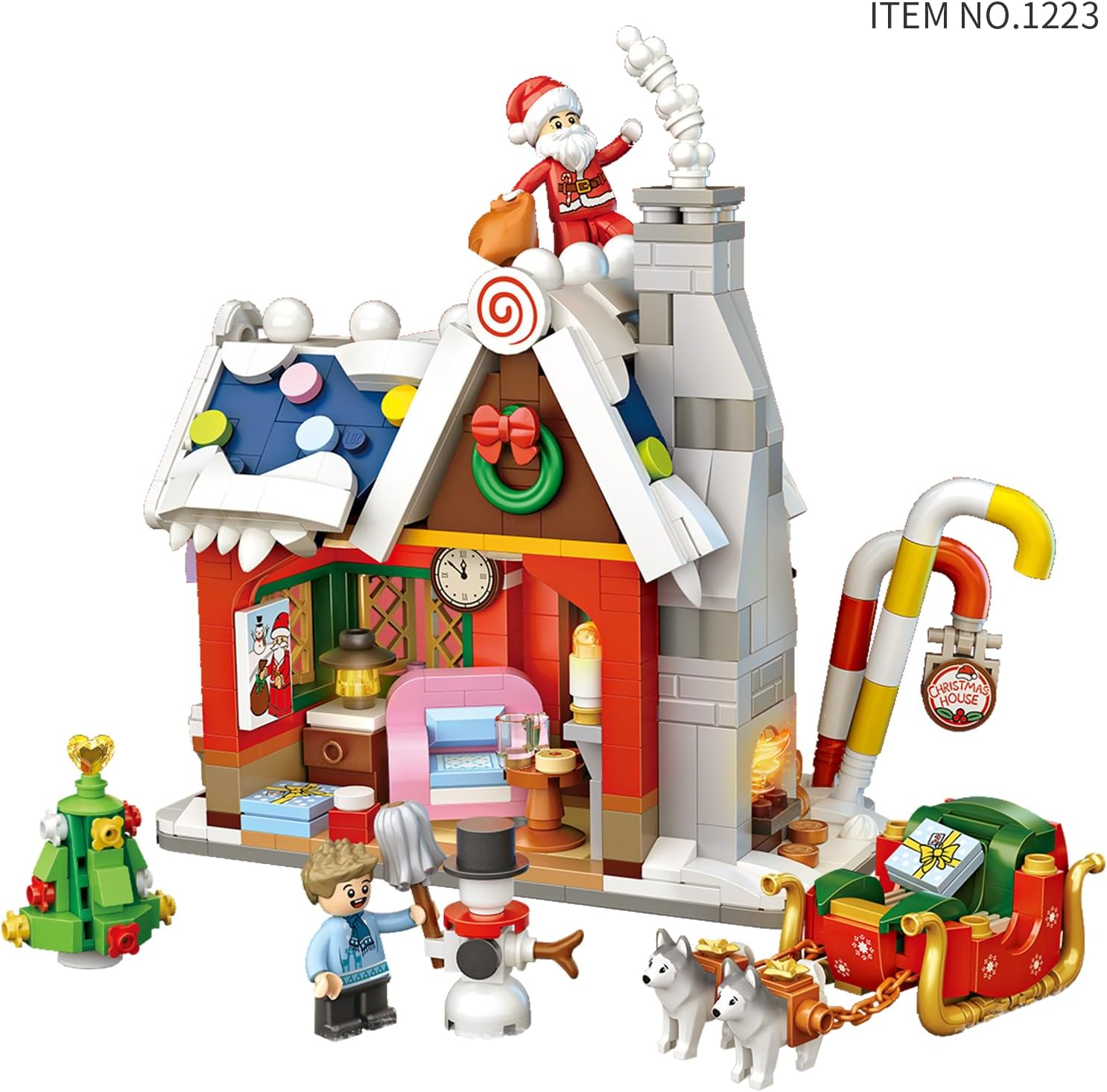 Christmas House Building Kit 788 PCS &ndash; Winter Holiday Village Santa Claus House with Sleigh, Dogs, Tree & Minifigures &ndash; Creative Construction Toys & Xmas Display image number 1