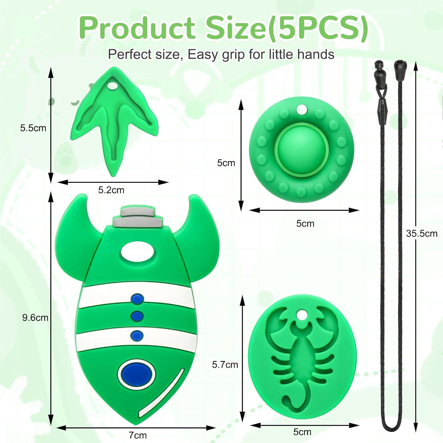 MR.TIMELAG Chew Necklaces for Adults and Babies - Rocket Scorpion 4 Piece Set, Bpa-Free Silicone Sensory Chew Necklaces for Anxiety Relief, Easy to Hold, with Massage Blocks to Relieve Teething Pain image number 5