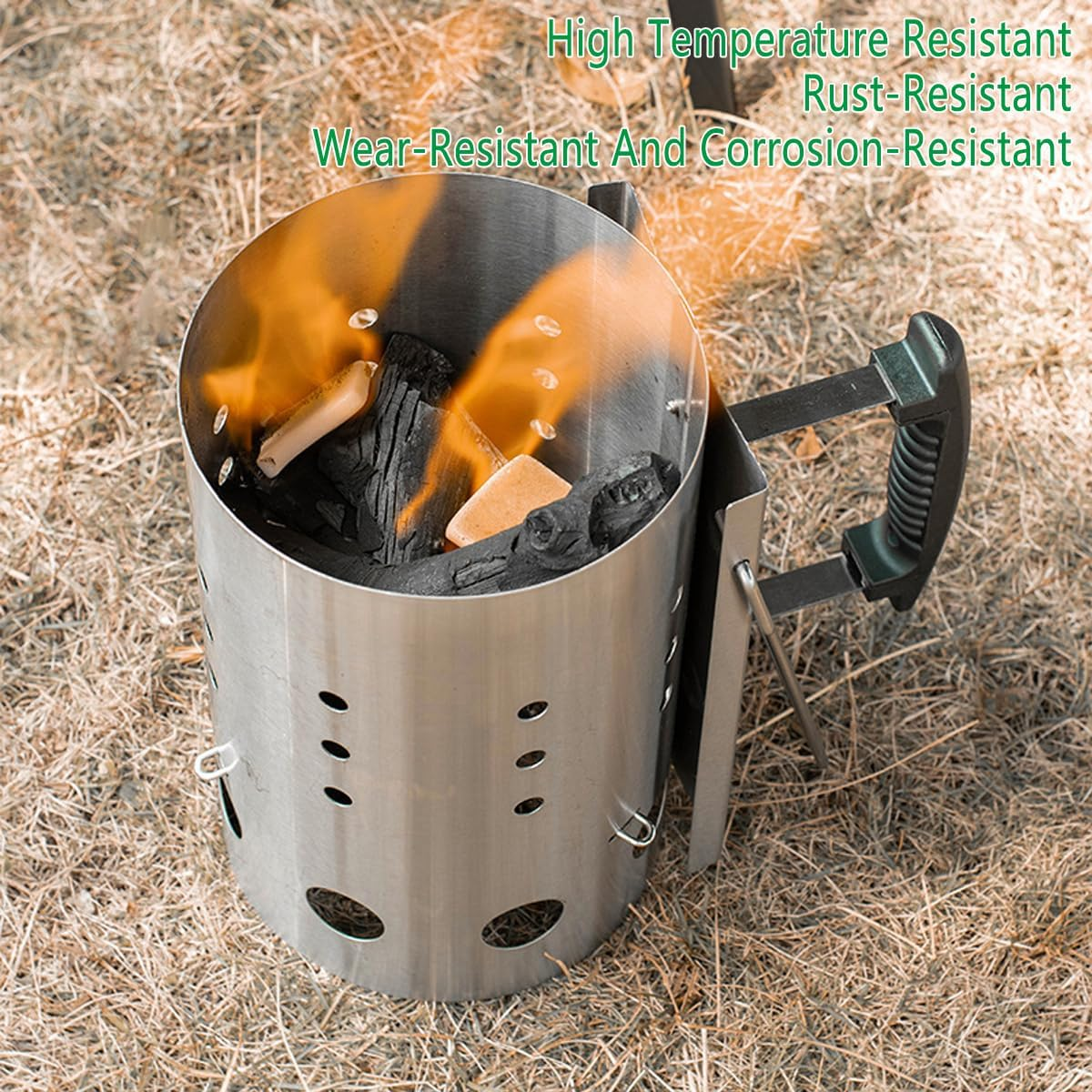AIMALL Stainless Steel Charcoal Chimney Starter Barrel 7.08In X 10.77In Portable BBQ Fire Starter with Heat-Resistant Handle for Outdoor Grilling Camping Cooking Silver image number 5