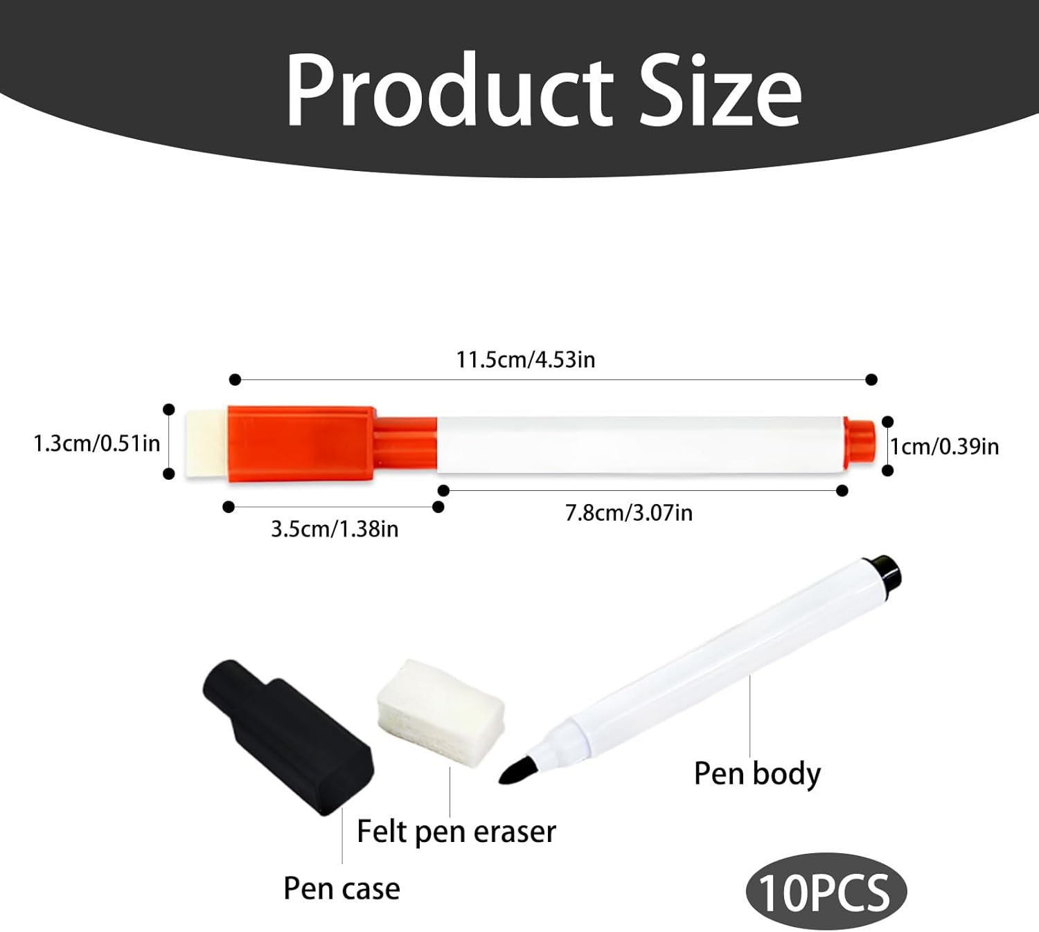 10 Pieces of Whiteboard Markers, Colorful Fine Bullet Washable Markers, Magnetic Dry Erase Markerswith Eraser, Office, Classroom, Teacher and Household Items image number 4