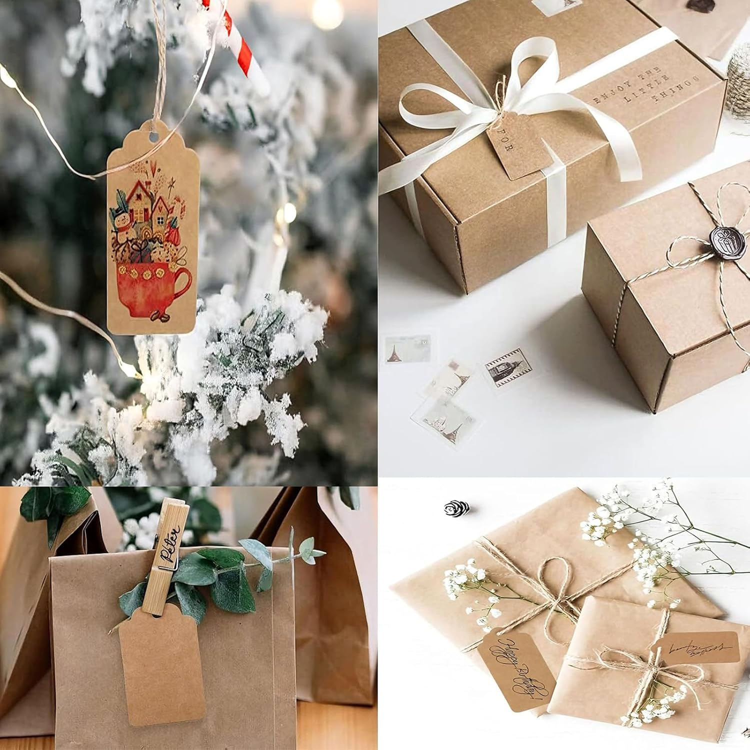 Blank Gift Tags with String,100 Pcs Kraft Paper Premium Gift Tags, with 32.8 Feet Natural Jute Twine,Double-Sided Available Kraft Paper Price Tags - 2.76 X 1.57Inch image number 5