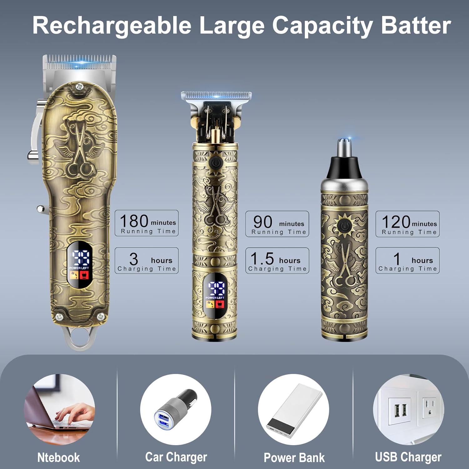 Hair Clippers for Men Cordless Professional Barber Set - USB Rechargeable T Blade Trimmer for Beard/Nose - Hair Cutting Kit Gifts for Men