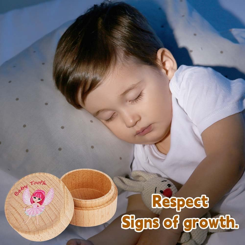 Tooth Fairy Box with Tooth Fairy Bag,Wooden Baby Keepsake Box,Baby Teeth Storage Box for Lost Teeth,Newborn Wood Case for Boys Girls Gift（Fairies） - Boy image number 6