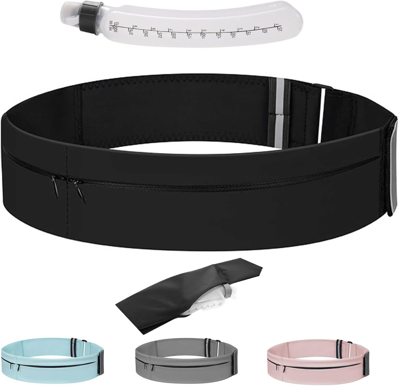 Bokmaton Slim Running Belt, 3-Pocket Adjustable Waist Bags, Waterproof Slim Fanny Pack for Men and Women, Holds All Iphone Models